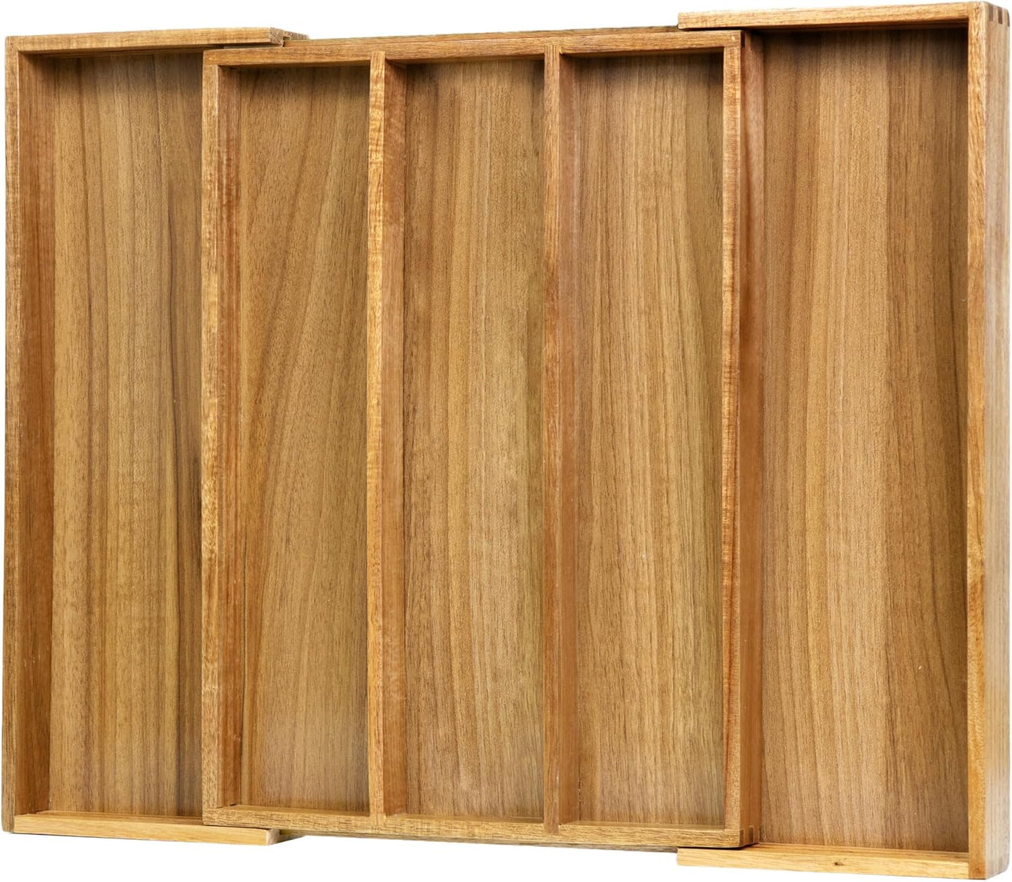 VaeFae Acacia Kitchen Silverware Organizer, Cutlery Drawer Organizer with 5 Compartments, Wooden Utensil Holder for Flatware and Cooking Tools