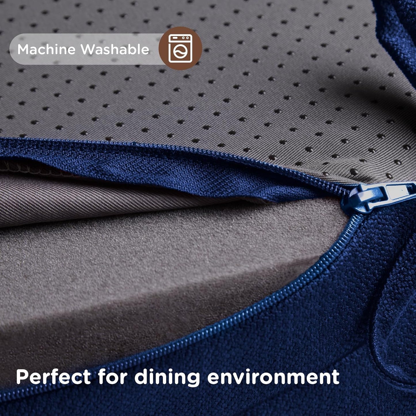 Codi 6 Pack Dining Chair Cushions, Thick Chairs Pads for Indoor Kitchen Room - Washable, Non-Slip Seat Cushion with Ties, 16.5"x16.5"x 3.5", Set of 6, Navy