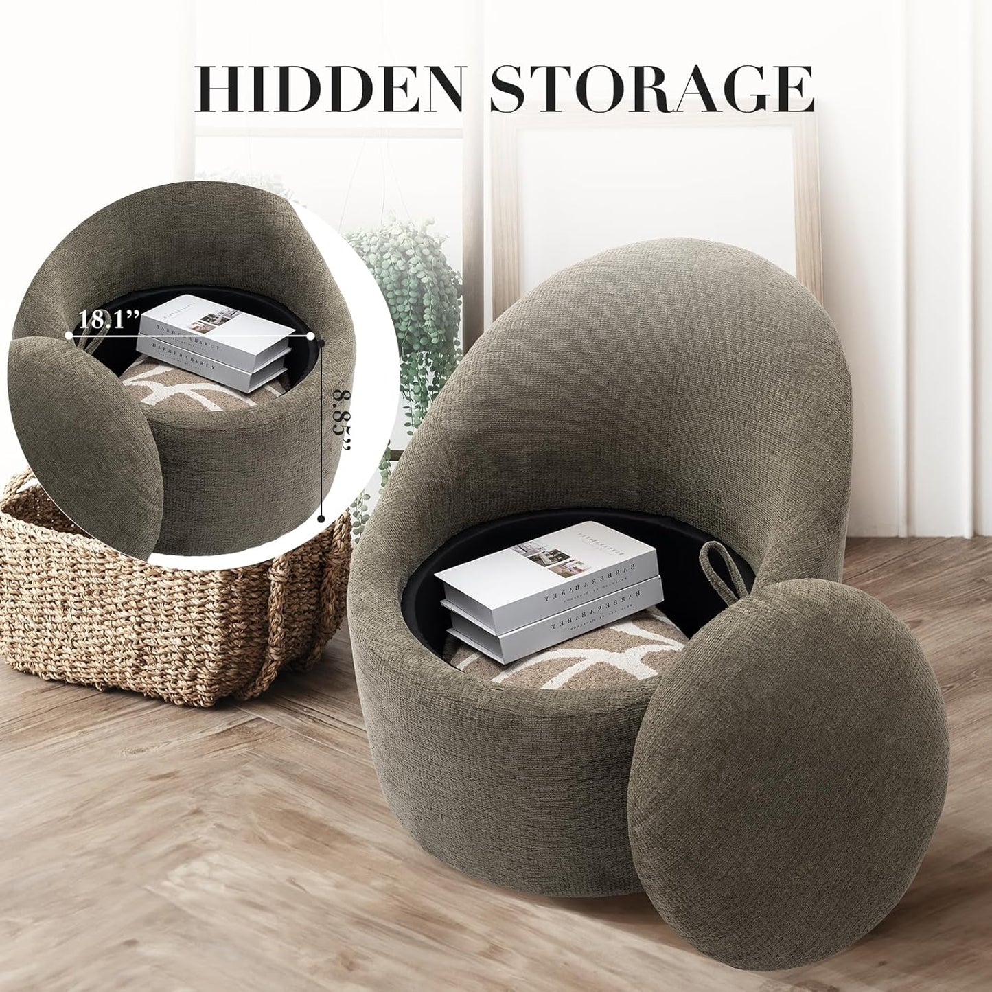 COLAMY Swivel Accent Chair Set of 2, 360° Swivel Round Chair with Hidden Storage, Modern Small Barrel Armchair for Living Room/Bedroom, Green