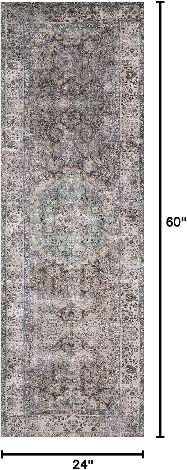 Loloi Layla Collection LAY-06 Taupe/Stone 2'-0" x 5'-0" .13" Thick Accent Rug, Soft, Durable, Vintage Inspired, Distressed, Low Pile, Non-Shedding, Easy Clean, Printed, Living Room Rug