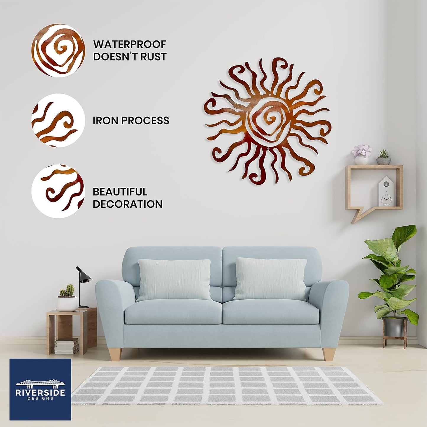 Riverside Designs Wacky Sun Metal Wall Art Indoor/Outdoor Decor - 24" Copper Rust Proof Wall Sculpture - Made in USA - Ideal for Bedroom, Garden, Home, Patio and Farmhouse