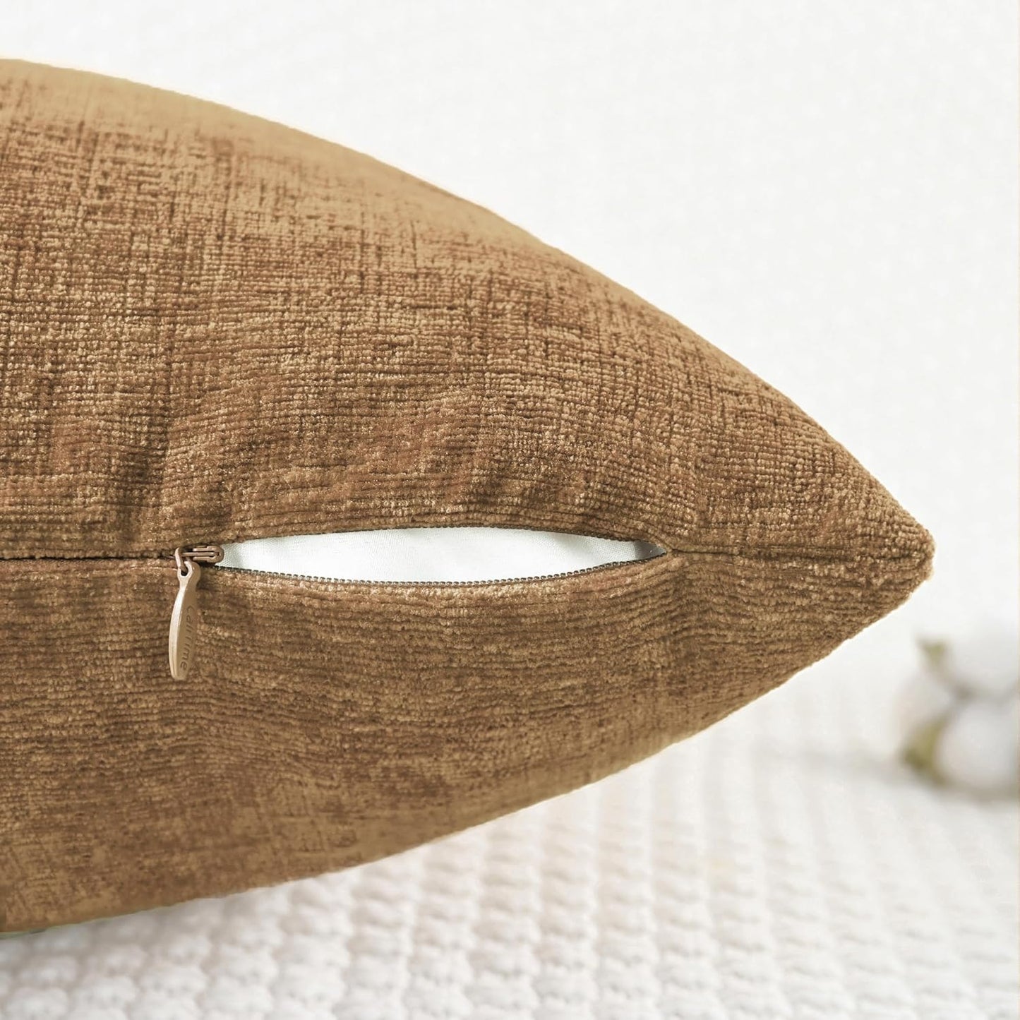 CaliTime Throw Pillow Covers Decorative 16 X 16 Inches Pack of 2 Cozy Chenille Cushion Case for Couch Sofa Bed Living Room Home Apricot Brown