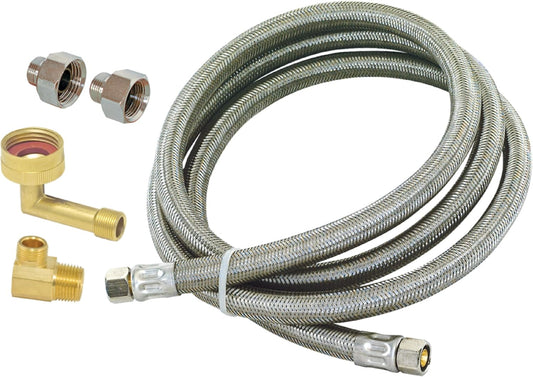 Eastman Dishwasher Installation Kit, 8 Foot Hose with Adapters, 3/8 Inch MIP x 3/4 Inch FHT Elbows, Braided Stainless Steel Connectors, 41132