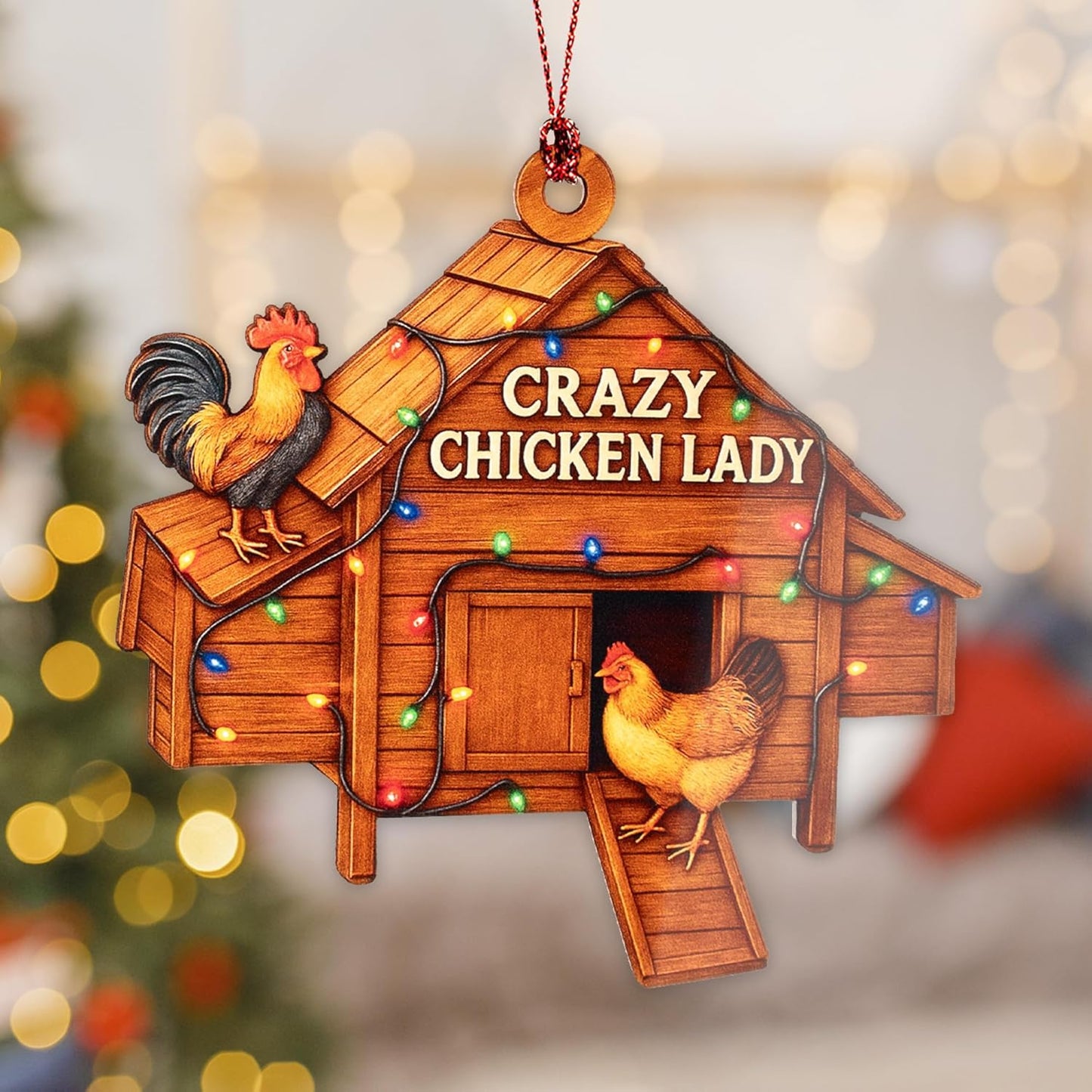 Crazy Chicken Lady Ornament – Chicken Lover Gifts | Farmhouse Christmas Ornament + Backyard Chicken Decor – Hen and Rooster Ornament – Funny Poultry Suncatcher Window Hanging – Car Hanging