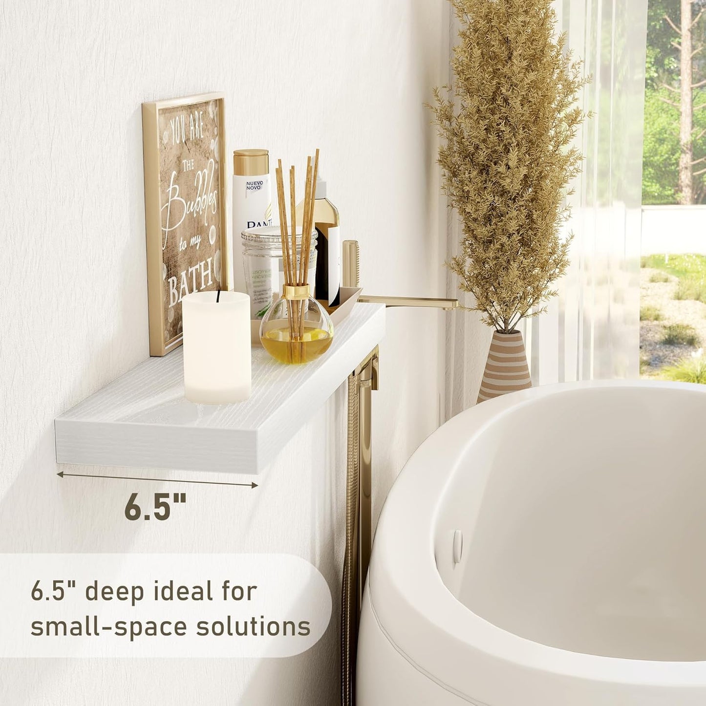 Fun Memories 30 Inch Floating Shelves Set of 3, Farmhouse White Wall Shelves for Kitchen, Living Room, Wall Mounted Bathroom Shelves in Black, 30 x 6.7 x1.4 Inch