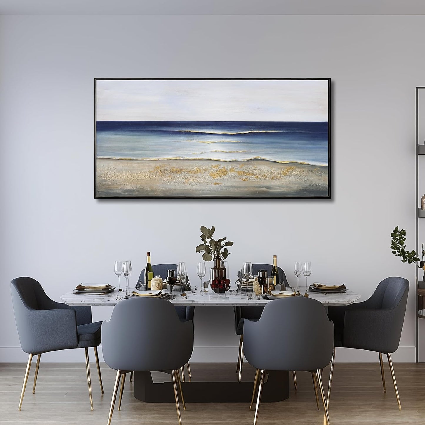 Yuaxker Ocean Wall Art Large Framed Wall Decor Blue and Gold Artwork Room Decor Aesthetic for Living Room Bedroom Dining Room Office Home Decor 30x60 Inch