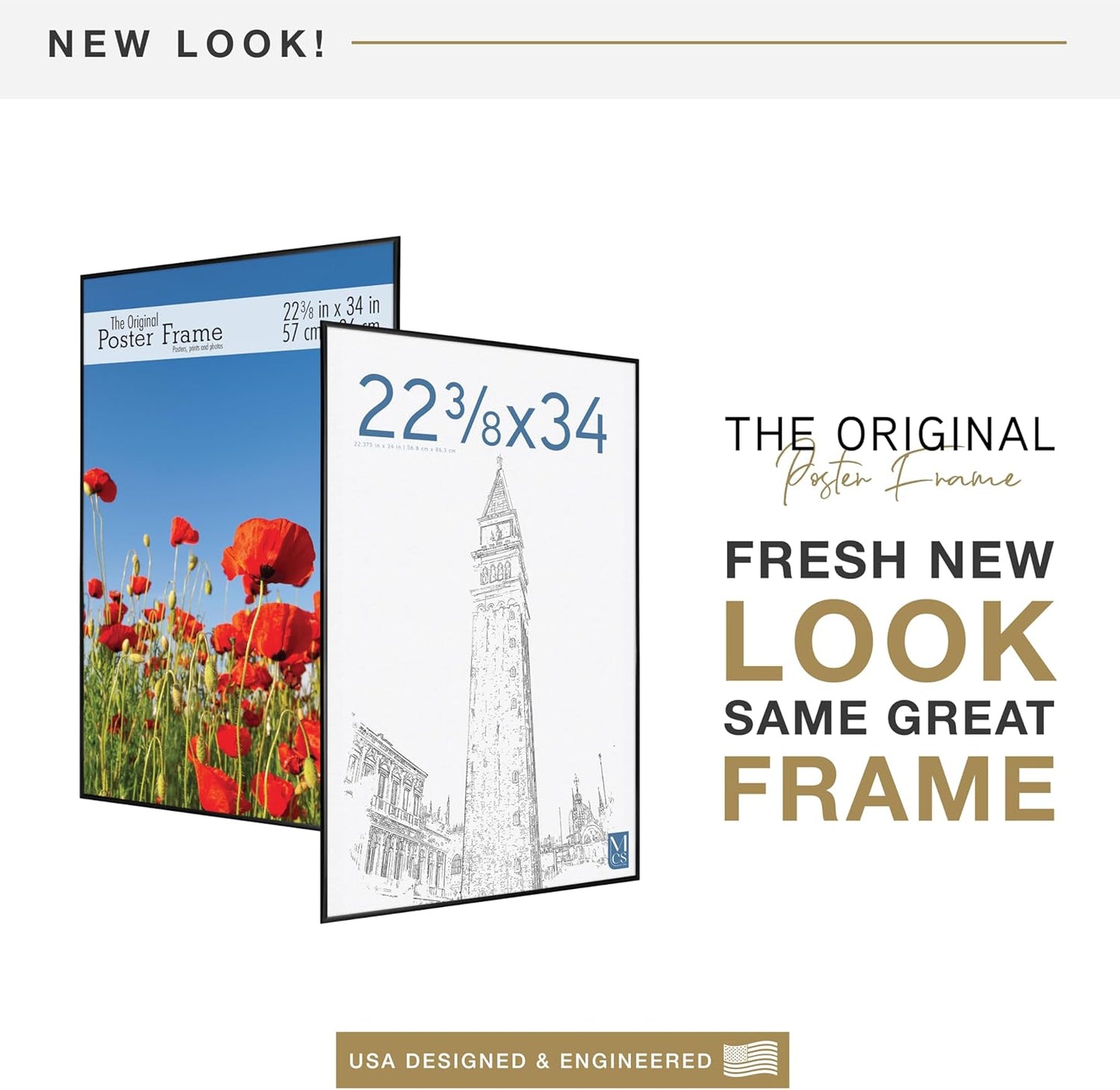 MCS Original Poster Frame 22.375x34 Black Lightweight Vertical & Horizontal Wall Hanging Large Picture Frame for Posters, Art Prints & Gallery Wall (2-Pack)