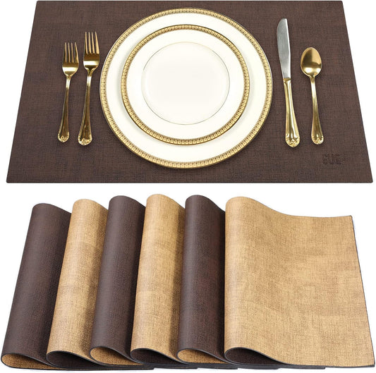 SUEH DESIGN Leather Placemats Set of 6 Reversible Table Mats Heat Resistant Waterproof No-Slip Place Mats for Dining Table Kitchen Parties