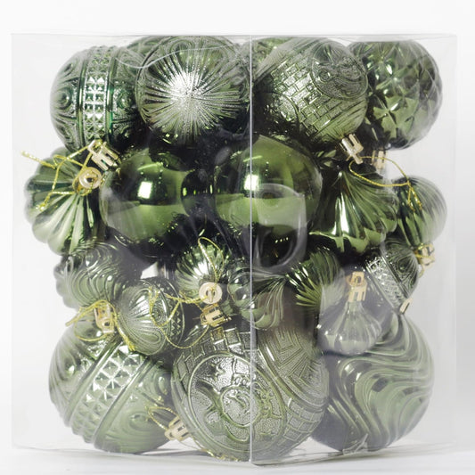 Christmas Ornaments Set with 36pcs Shatterproof Christmas Tree Decorations Multi-Size Christmas Ball Ornaments with 7 Styles Dark Green