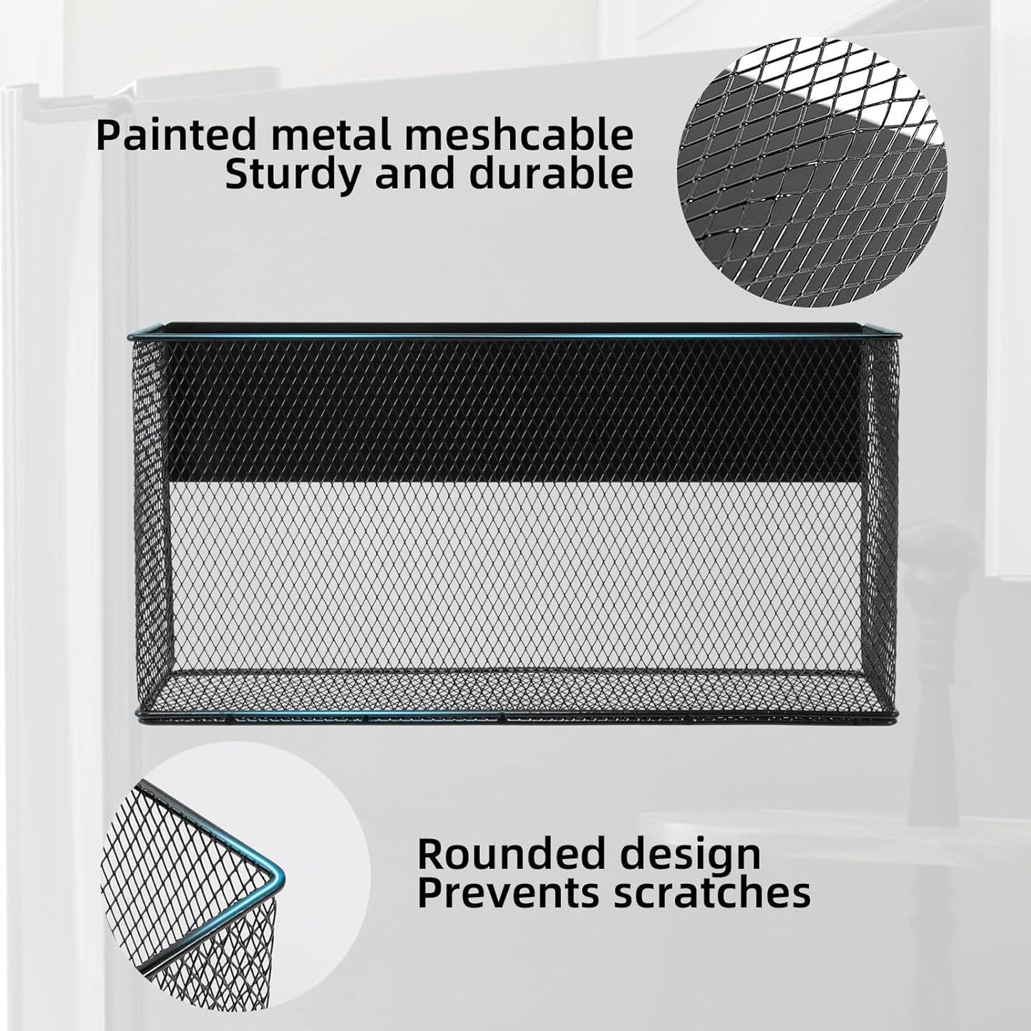 Black Magnetic Basket for Refrigerator, Black Magnetic Basket Organizer Magnetic Spice Rack, Magnetic Locker Organizer Holder for Kitchen Storage, Magazine, Whiteboard