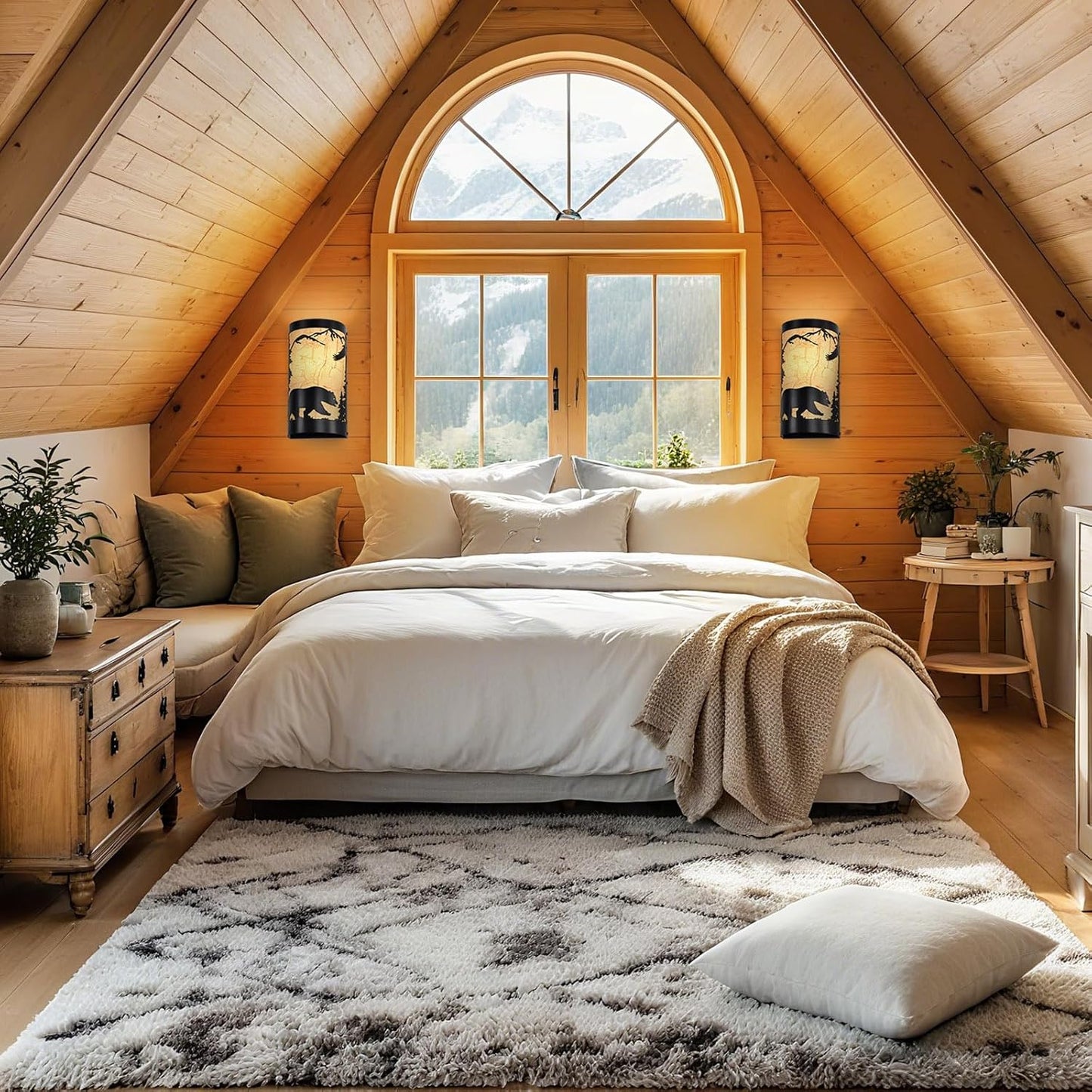 Black Wall Sconces,Bear Metal Yellow Parchment Rustic Wall Sconces,Farmhouse E26 Base Hallway Wall Light Fixtures,Industrial Wall Mount Lamp,Indoor Wall Lamps for Living Room,Bedroom,Bedside