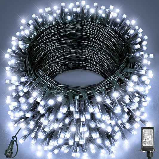 Christmas Lights Outdoor, 157FT 480 LED Plug in Christmas Tree Lights Waterproof, 8 Modes Green Wire Twinkle String Light for Indoor Garden Patio Porch Xmas Wedding Party Decorations, White