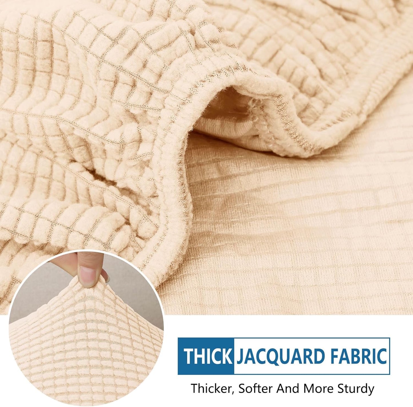 hyha Waterproof Couch Cushion Covers for Pets, Non Slip Sofa Seat Cover for Dogs Washable, Soft Thick Stretch Jacquard Fabric, Sofa Slipcovers with Elastic Bottom (3 Pieces, Beige)