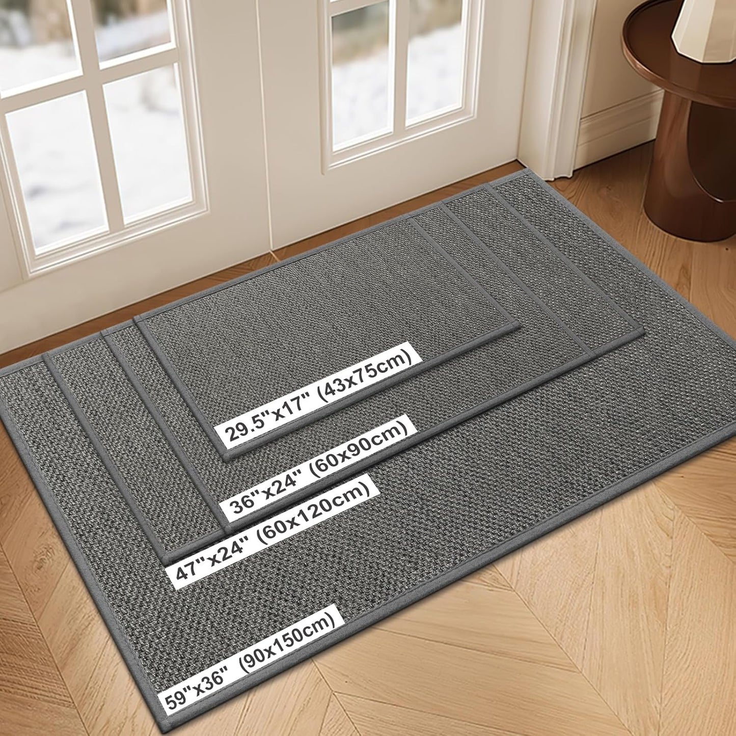 LEKEEPGO Door Mat 24"x36", Non Slip Door Mat Indoor Entrance, Rubber Backing Front Indoor Door mat Washable Absorbent Low-Profile Entryway Entry Resist Dirt Inside Door Mats, Grey