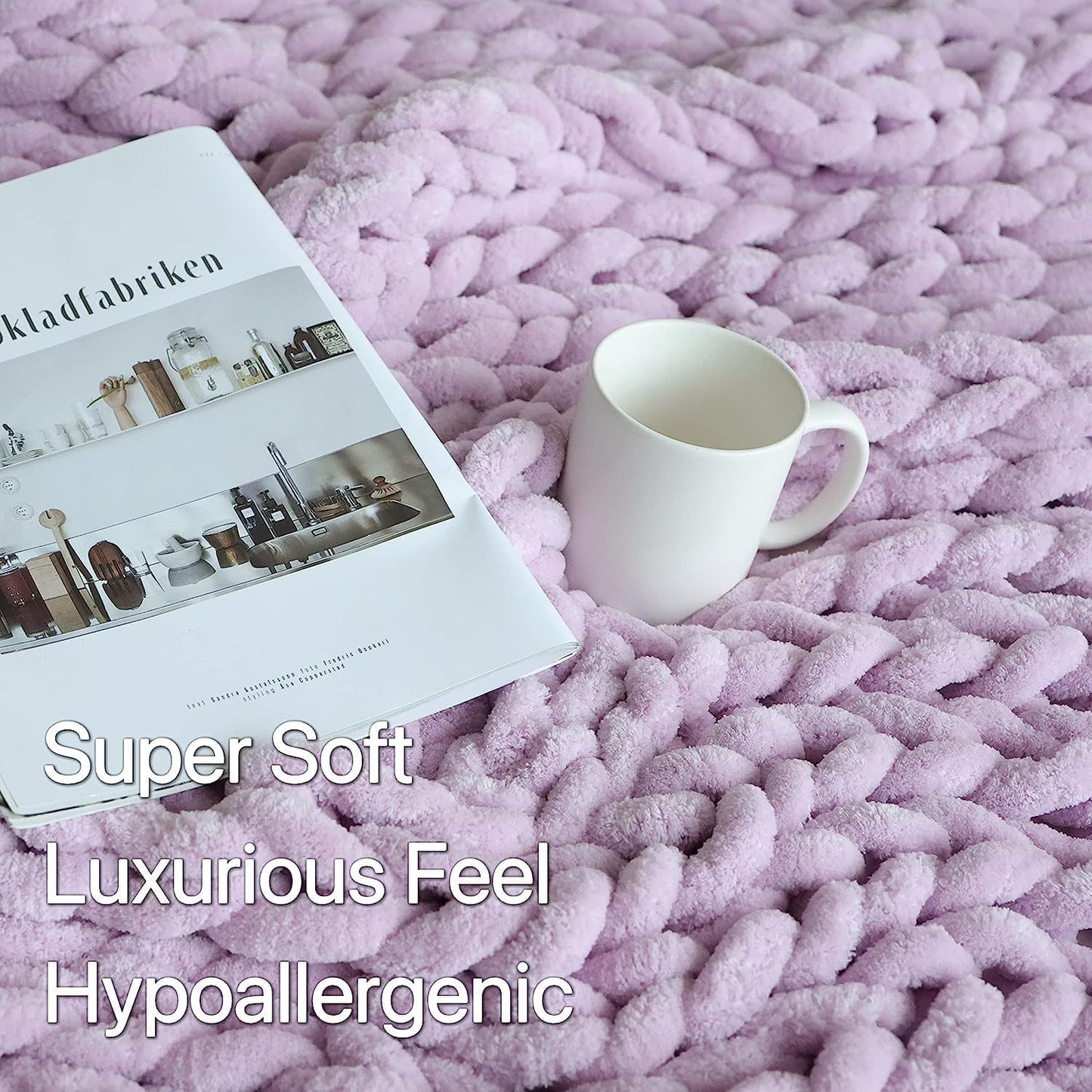 Maetoow Chenille Chunky Knit Blanket Throw (60×80 Inch), Handmade Warm & Cozy Blanket Couch, Bed, Home Decor, Soft Breathable Fleece Banket, Christmas Thick and Giant Yarn Throws, Purple