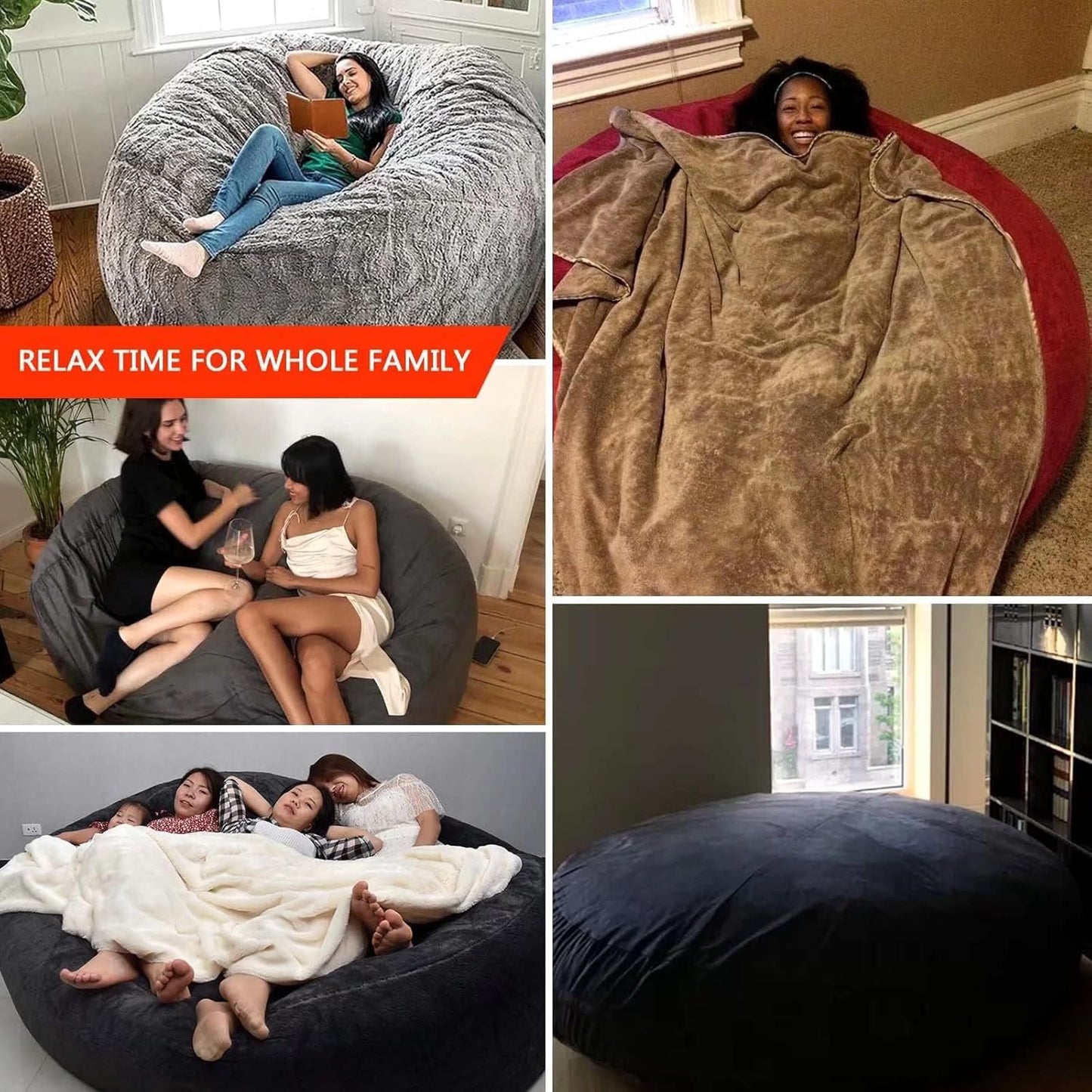 Big Huge Giant Bean Bag Chair for Adults, (No Filler) Bean Bag Chairs in Multiple Sizes and Colors Giant Foam-Filling Required- Machine Washable Covers, Double Stitched Seams (Red,7FT)