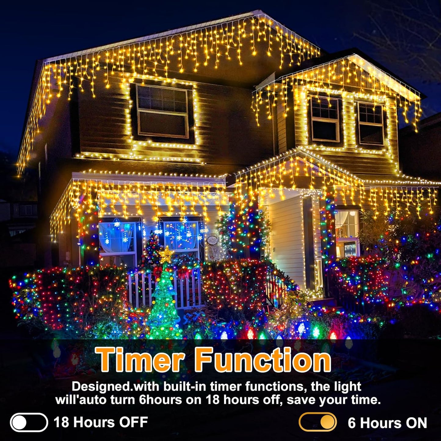 Heceltt Christmas Lights Outdoor, 49FT 480 LED Ice Lights for Outside, 90 Drops Ice String Lights with 8 Modes, Waterproof Timer Memory Hanging Light for Eaves Party Yard Garden(Warm White)