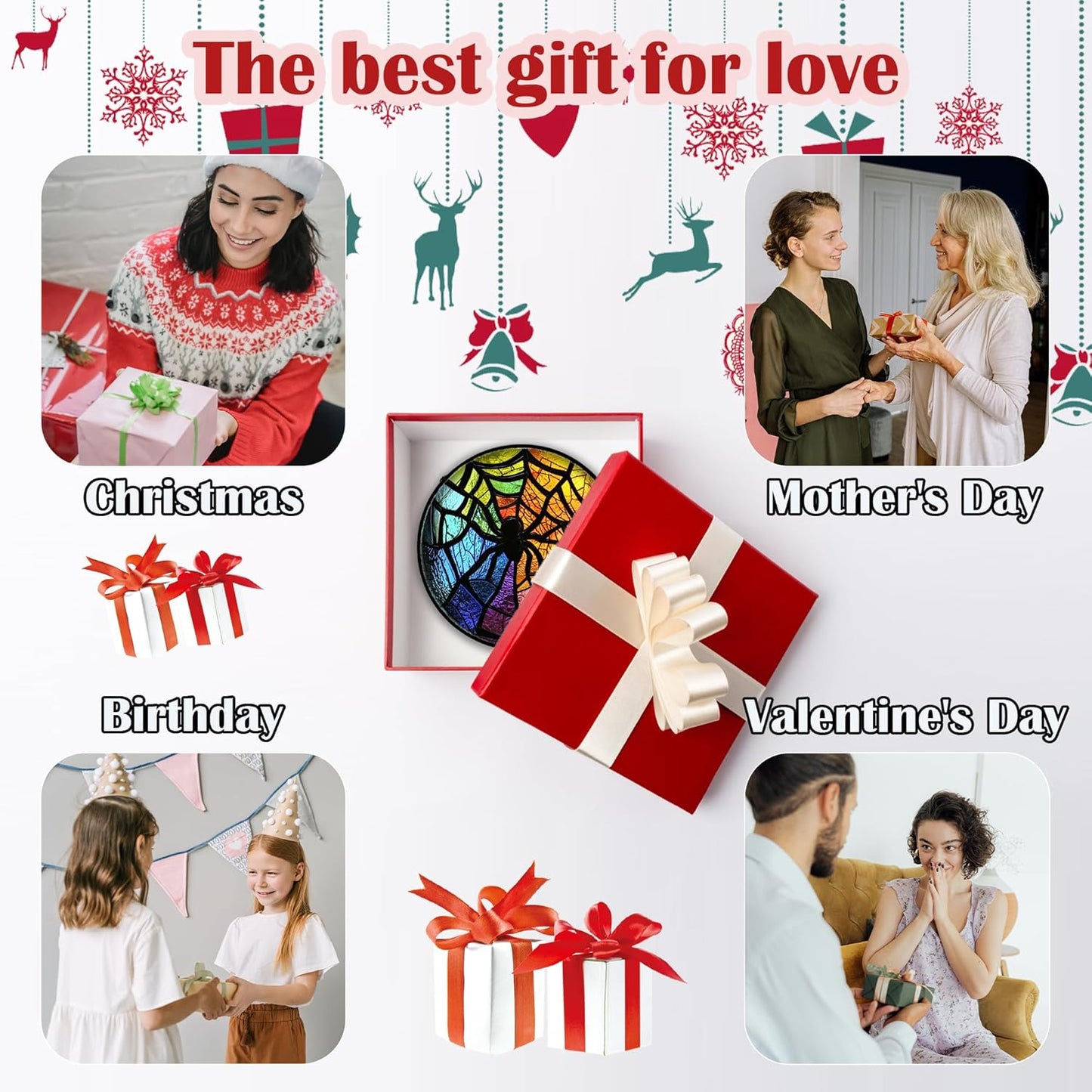 Stained Glass Suncatcher, Colorful Spider Sun Catcher Black Insect Stain Glass Window Hanging Decoration Mother's Day Birthday Gifts for Women Men Mom Nana 11.8 in