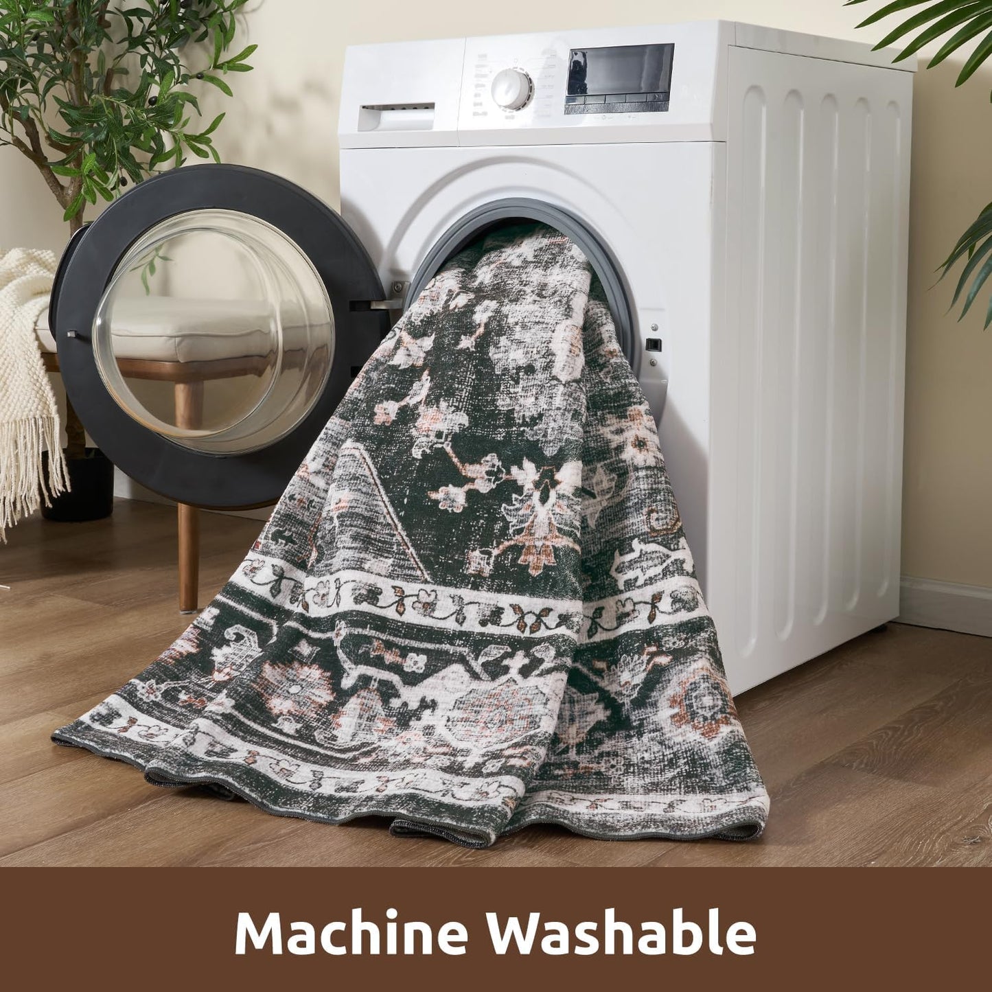 AMOAMI-3X5 Area Rug-Soft Washable Rugs for Living Room Bedroom -Non Slip Entryway Rug-Indoor Vintage Throw Rug Accent Rug for Living Room Laundry Room Kitchen Bathroom Bedside Dark Grey & Black