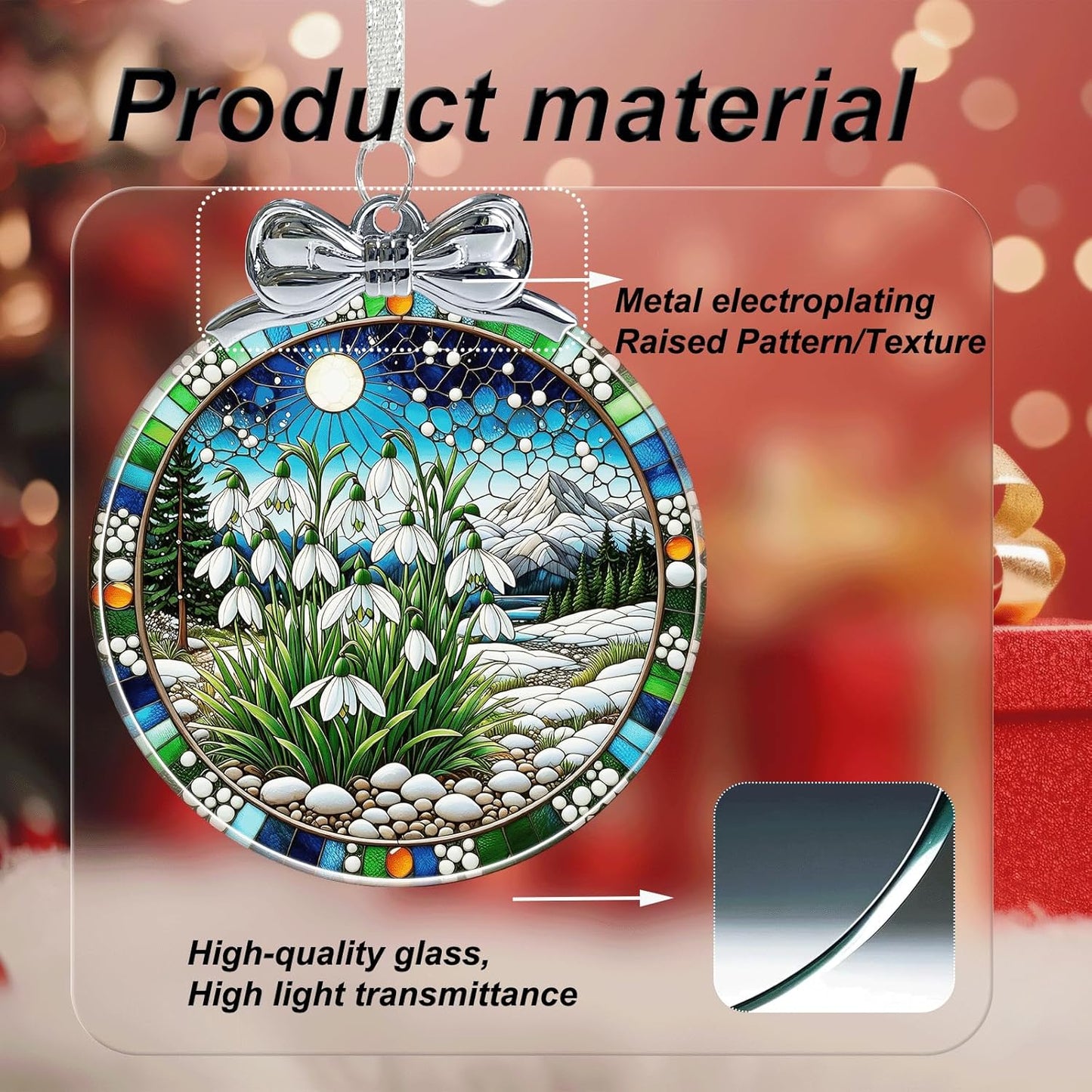 Snowdrop Stained Glass Christmas Ornament - Hanging Ornaments for Christmas Tree Decorations -Holiday Keepsake Present Exchange Idea