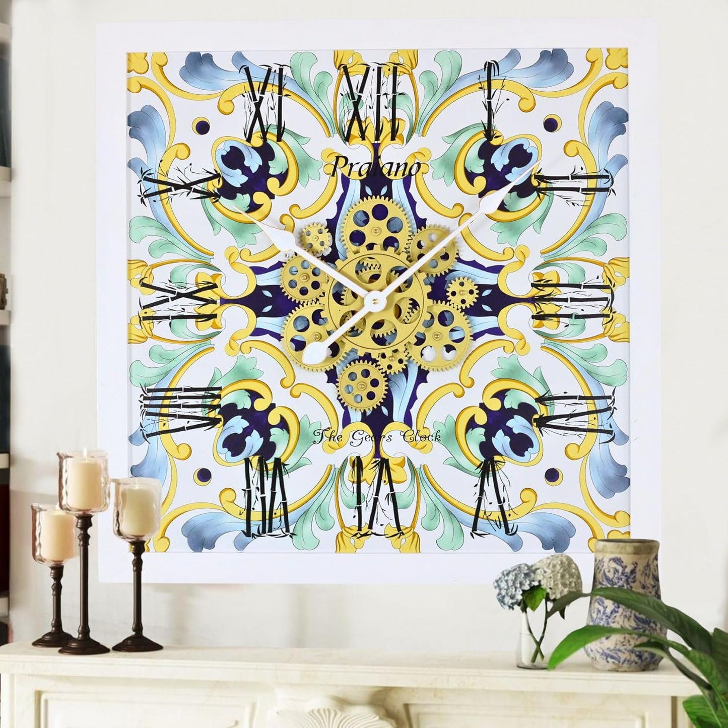 The Gears Clock Wall Clock Italy Collection with Moving Gears (Praiano, 24 inches (60 cm))