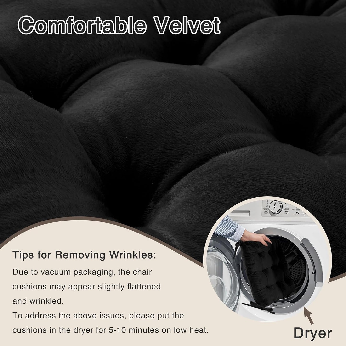 OVOV Chair Cushions for Dining Chairs Set of 6 Tufted Indoor Chair Pads with Ties Soft Square Seat Cushions for Kitchen Chairs 15.5"x15.5",Black