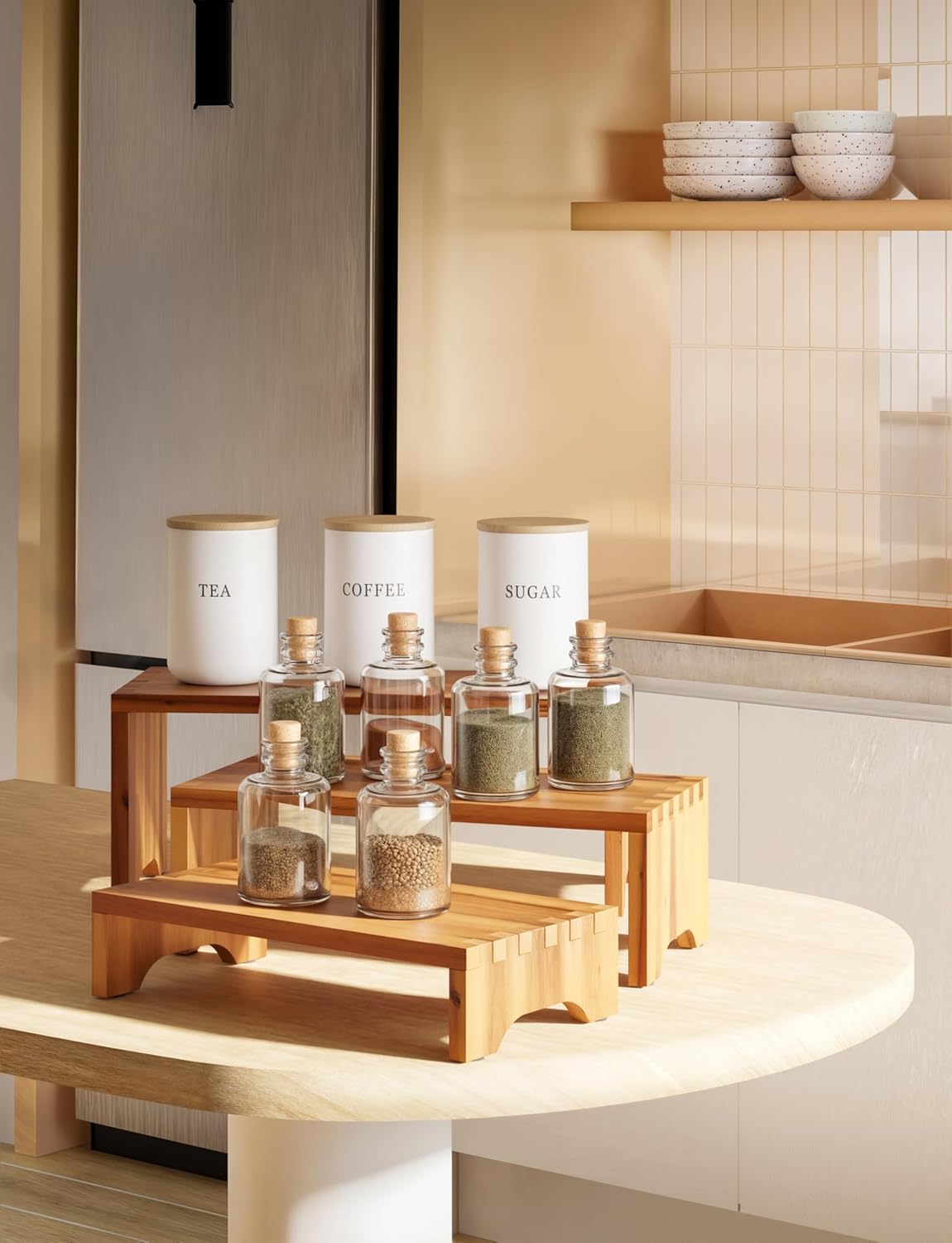 Acacia Wood Risers Display Stands Set of 3 - Wooden 3 Tier Cupcake Stand - 3 Tiered Riser for Vendors - Decorative Display Risers for Food Desserts Stand, Perfume, Funko POP at Party Wedding