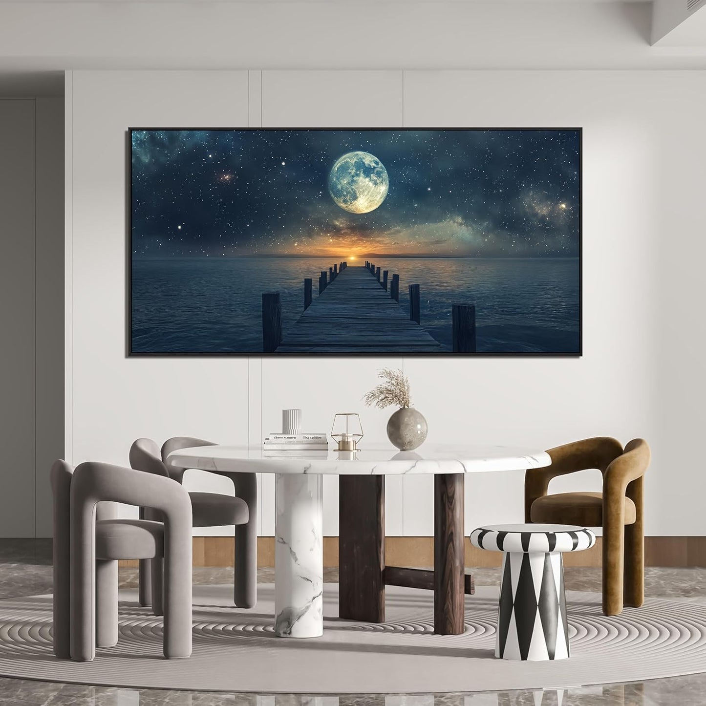 Canvas Wall Art Decor Large Framed Wall Art Prints Wall Art Pictures for Living Room Canvas Art Wall Decor Landscape Coastal Wall Art Star Moon Artwork for Walls Home Office Aesthetic Decor 29" x 58"