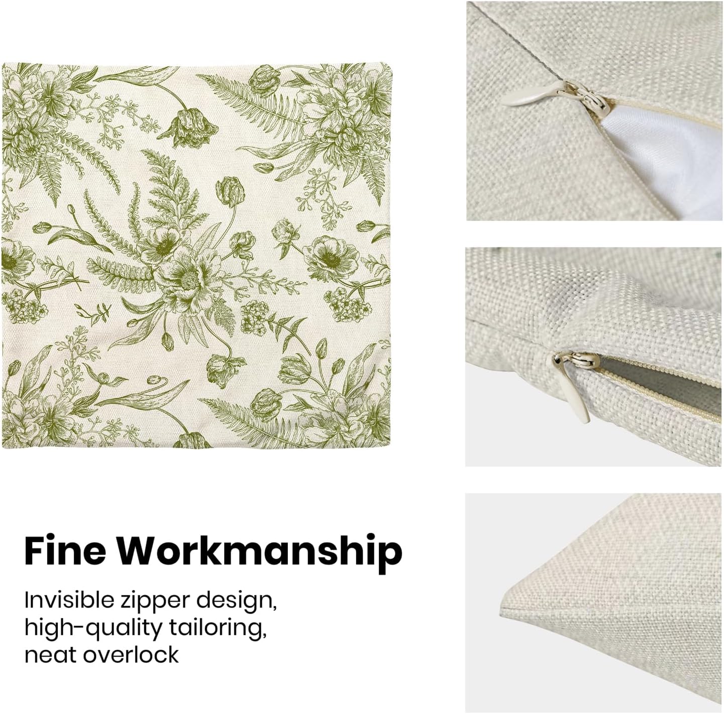 CXMEIFLY Sage Green Spring Pillow Covers 22 x 22 Inch Set of 2 for Chinoiserie Flowers Decor Throw Pillows Floral Leaves Seasonal Plant Outdoor Decorative Cushion Cases for Couch Bed Decorations