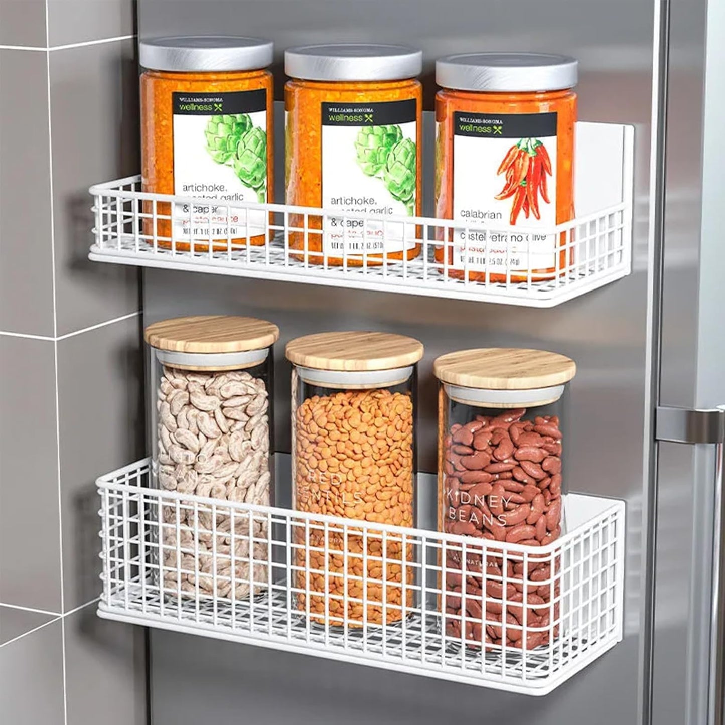 Magnetic Basket Fridge Organizer Wire Bins Pencil Holder Whiteboard Accessories Home Kitchen Organization (Black-High)