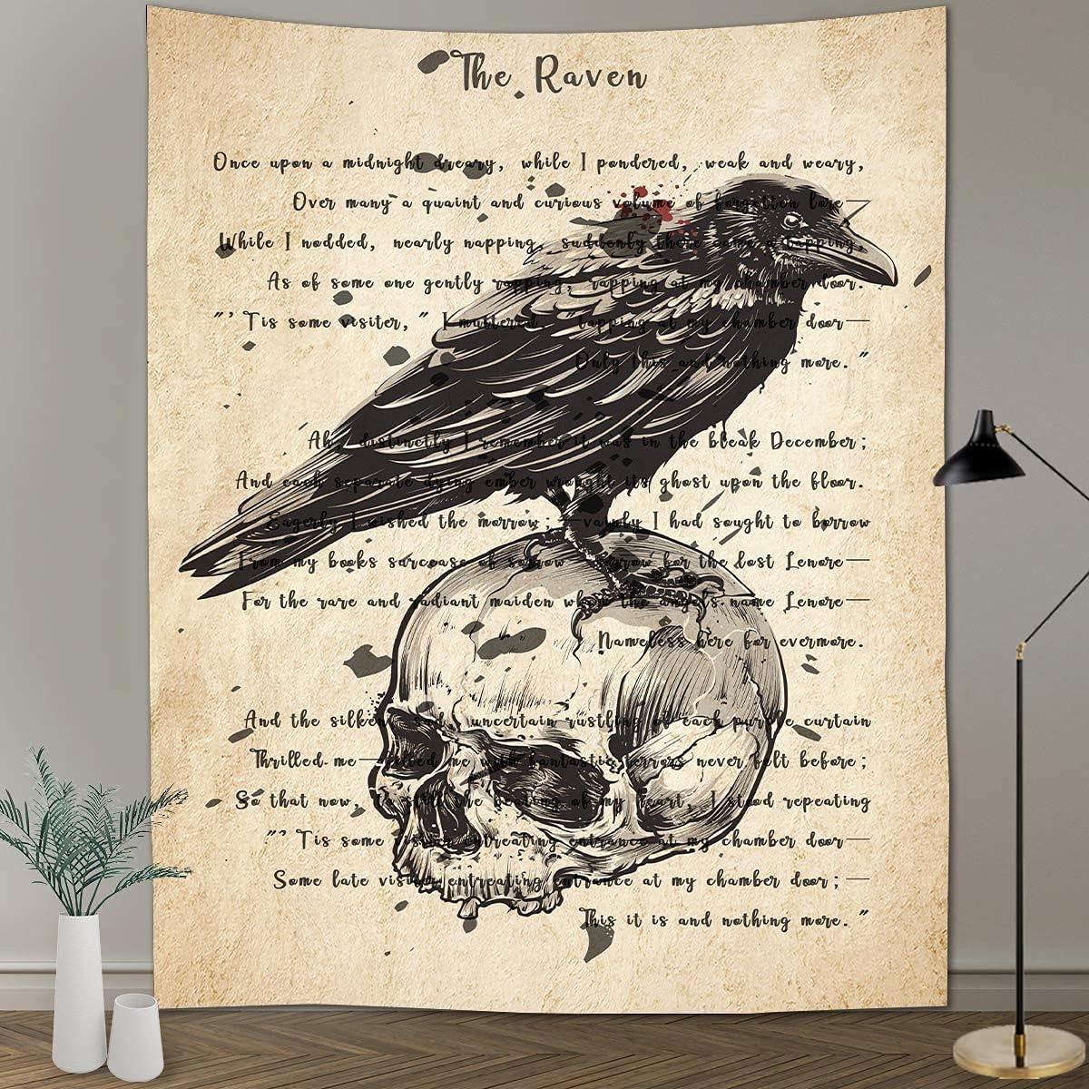 The Raven Wall Tapestry Predator Viking Crow Art Tapestry Ancient Hymn Art Wall Hanging Tapestries 71x93 Inches for Home Living Room Bedroom Dorm GTQQAY1545