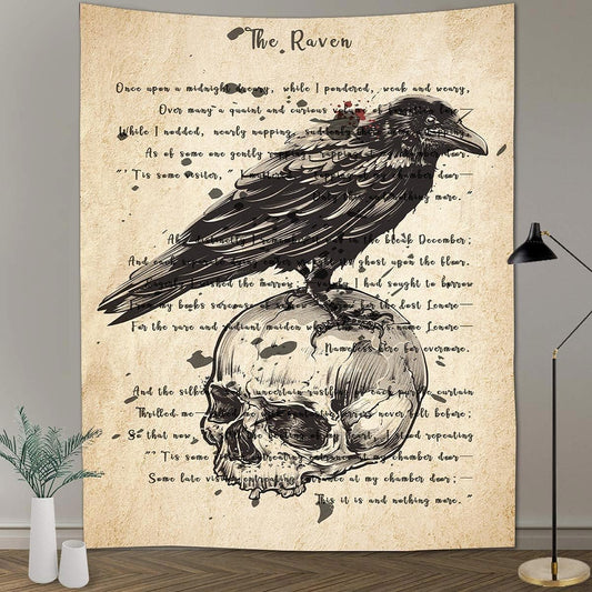 The Raven Wall Tapestry Predator Viking Crow Art Tapestry Ancient Hymn Art Wall Hanging Tapestries 71x93 Inches for Home Living Room Bedroom Dorm GTQQAY1545