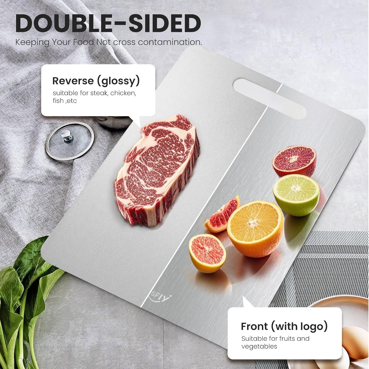 Titanium Cutting Board -100% Pure Titanium Cutting Boards For Kitche,Easy to clean, Double-sided food-grade Cutting Board For Meats, Fruits And Vegetables (15 * 11)