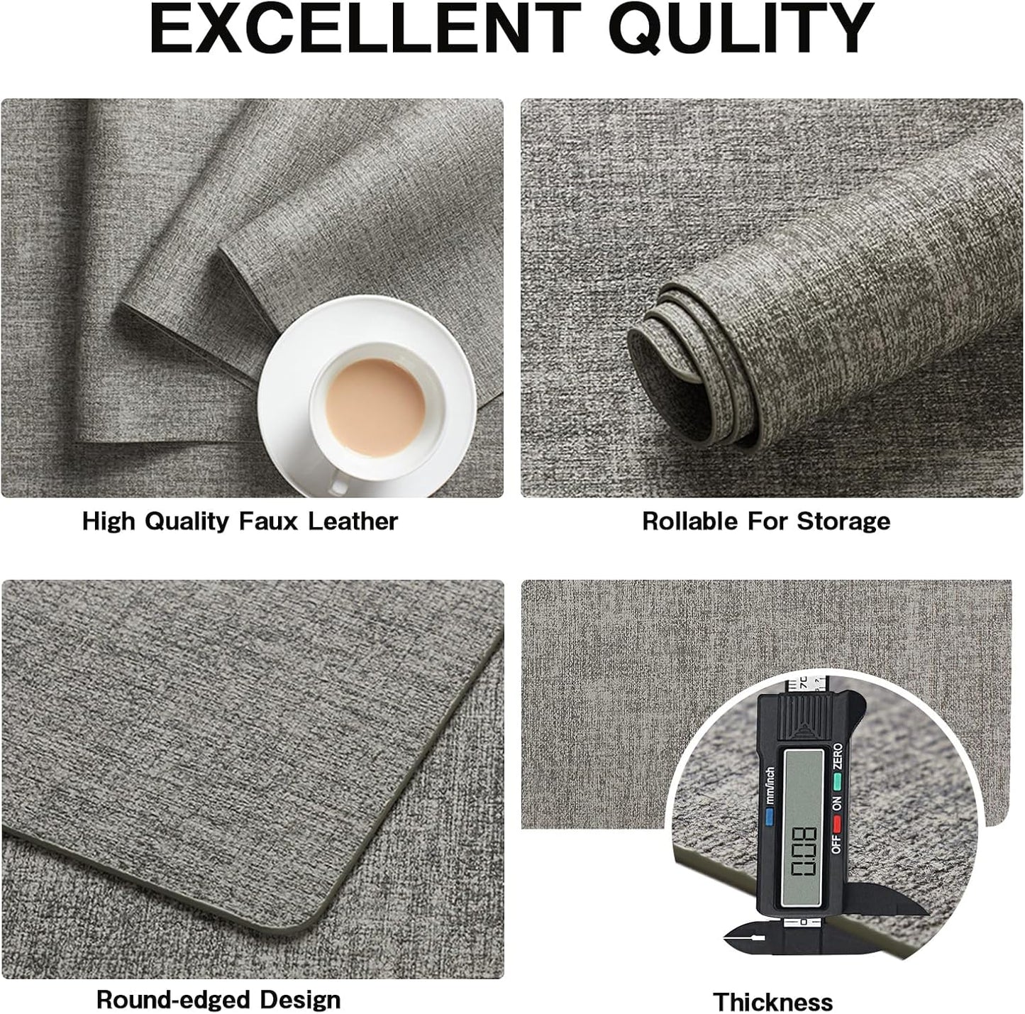 Chrysameld Vinyl Placemats Set of 4 - Faux Leather 100% Waterproof Oil-Proof Wipeable PU Place Mats, Heat Resistant Anti Slip Reversible Table Mats for Indoor & Outdoor Use,(17×12Inch, Light Grey)