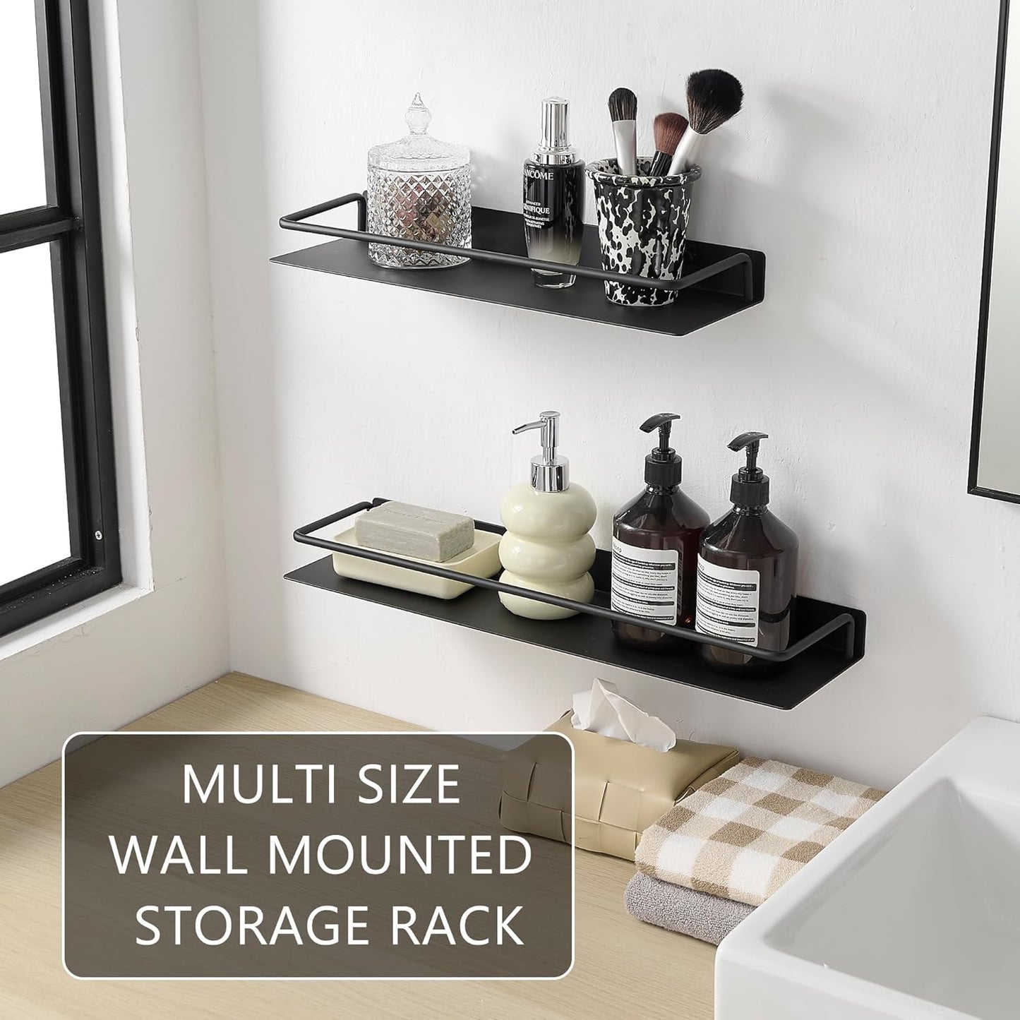 JOOM Metal Wall Floating Shelf - Metal Wall Shelf, Black Floating Shelf, Small Bathroom Shelf, (Black, 8Inch)