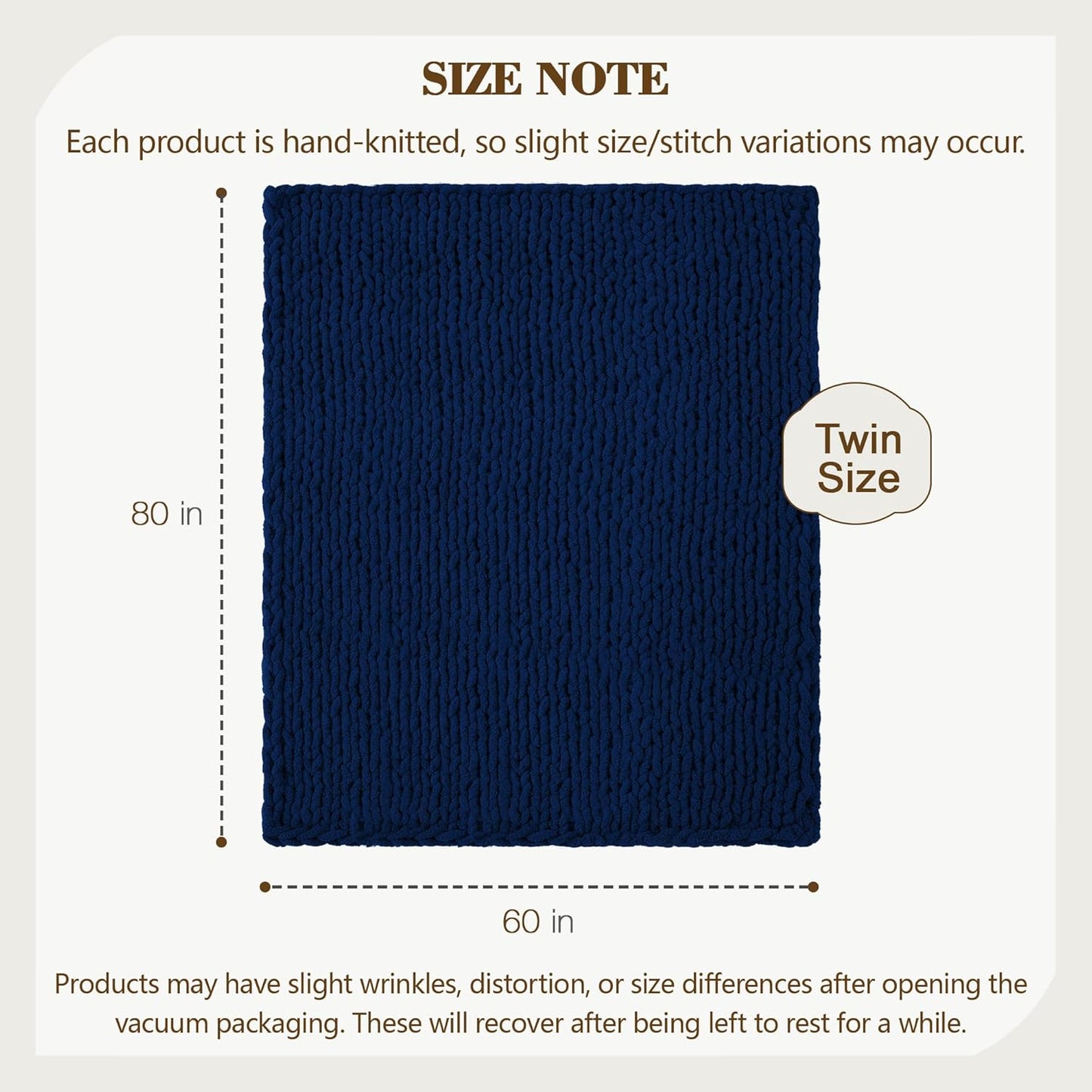 Carriediosa Chunky Knit Throw Blanket 60" X 80" Twin, 100% Hand Made Large Chenille Loop Yarn Soft Fluffy Throws for Couch Sofa Bed, Big Crochet Cozy Heavy Thick Cable Woven Blankets, Navy Blue