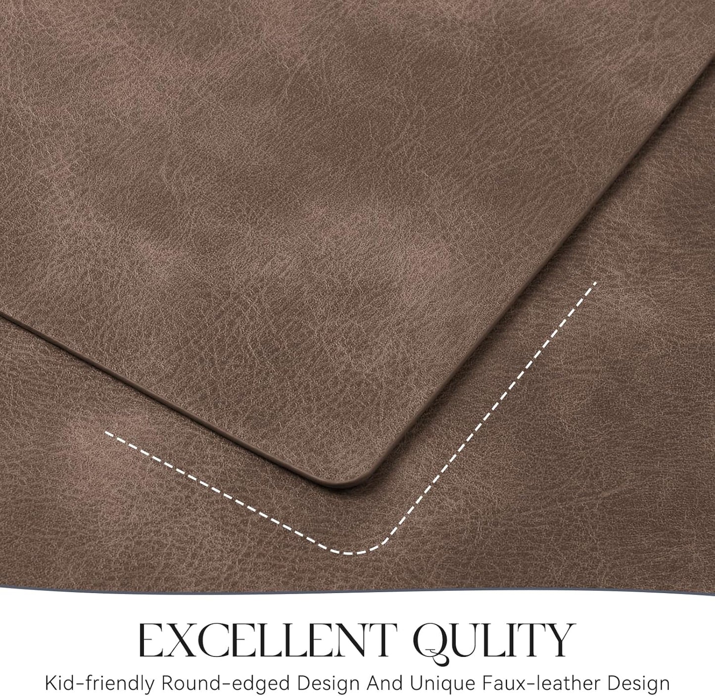 MOSAYT Vinyl Placemats Set of 4-12 X 17 Inch - Faux Leather 100% Waterproof Oil-Proof Wipeable PU Place Mats, Heat Resistant Reversible Table Mats for Kitchen, Dining, Outdoor (Brown)