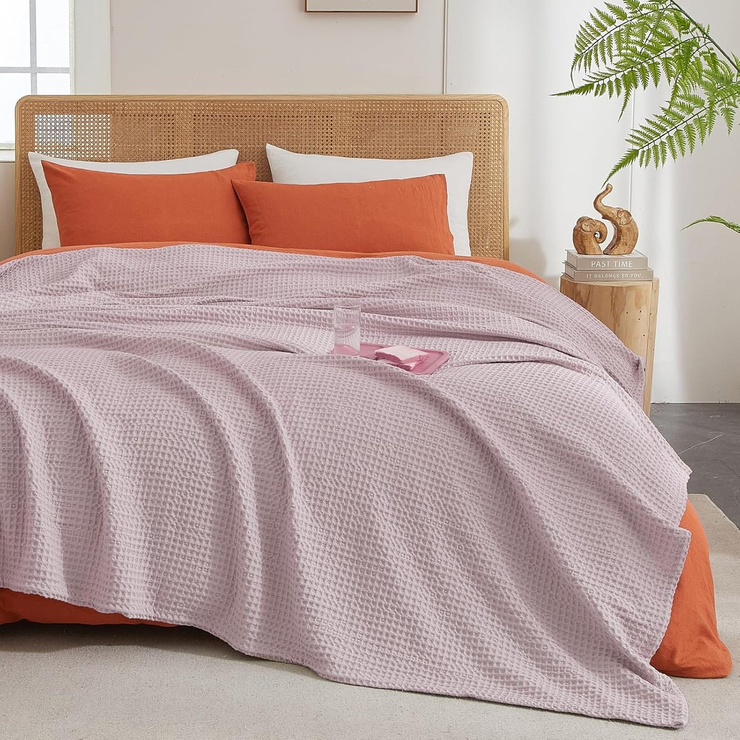PHF Ultra Soft Waffle Weave Blanket King Size 104"x 90"- Washed Lightweight Breathable Cozy Woven Blanket for Bed - Aesthetic Decor for Couch Bedding Sofa Home Car - Dusty Rose