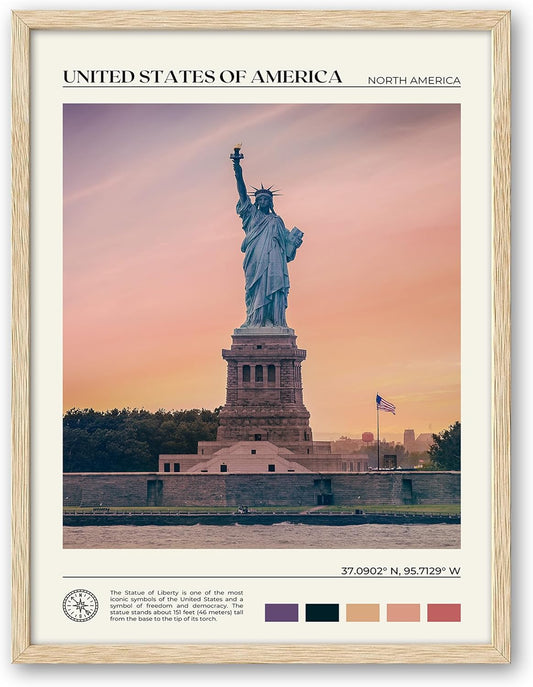 HesenDot Natural OAK Wood Framed City Wall Art,12x16in Famous Skyline Quality Canvas Wall Print,Classic Urban Landmark Wall Decor for Living Room, Bedroom,Office Gallery Set of 1