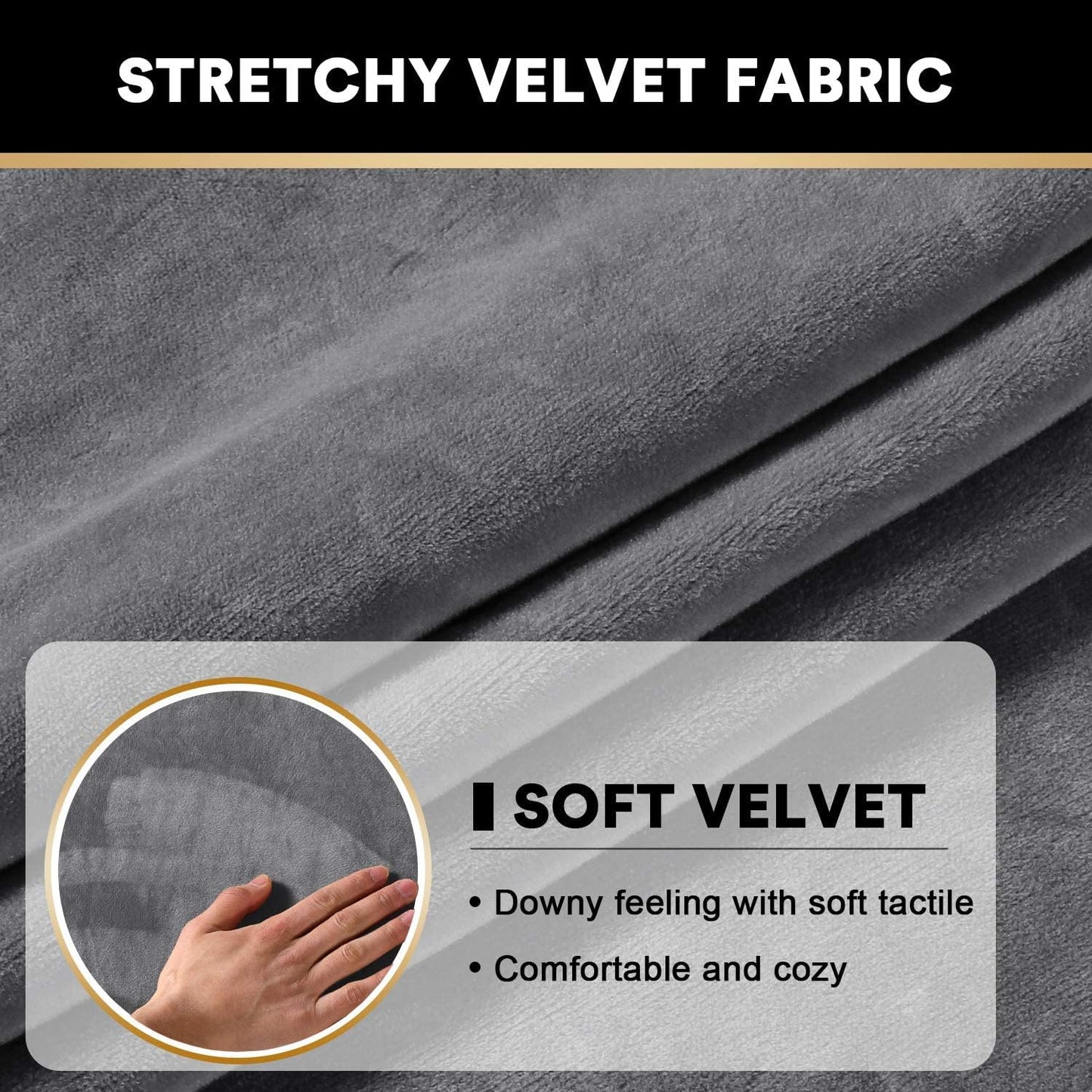PrinceDeco Velvet Stretch Couch Cushion Cover Extra Large Cushion Slipcover for Chair Loveseat Sofa Cushion Furniture Protector Seat Cushion Sofa Cover (3 Piece XL Sofa Cushion Covers, Grey)