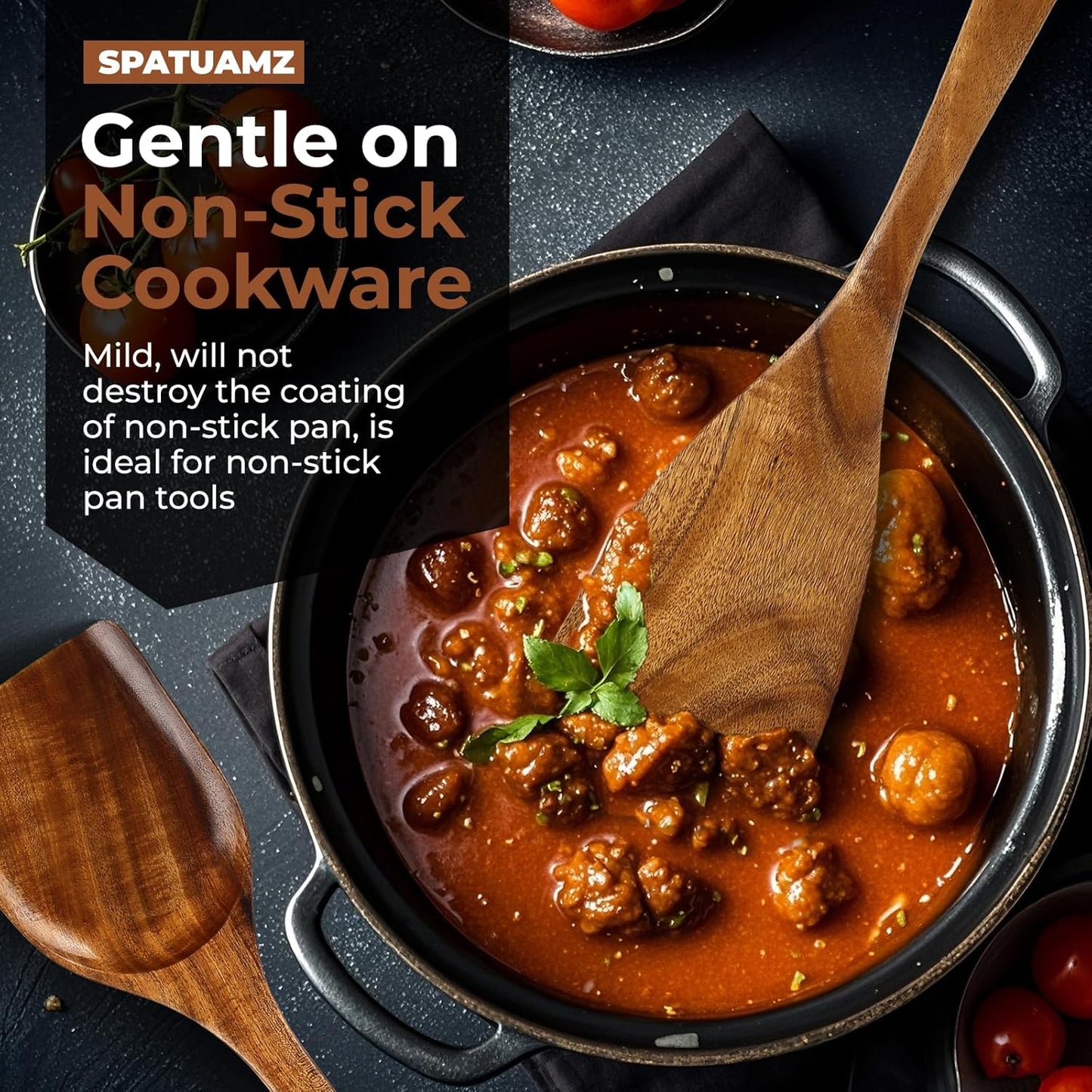 SPATUAMZ Natural Kitchen Utensils Set Wooden, Teak Wooden Spoons for Cooking, Wooden Utensils Set of 9 for Any Kitchen