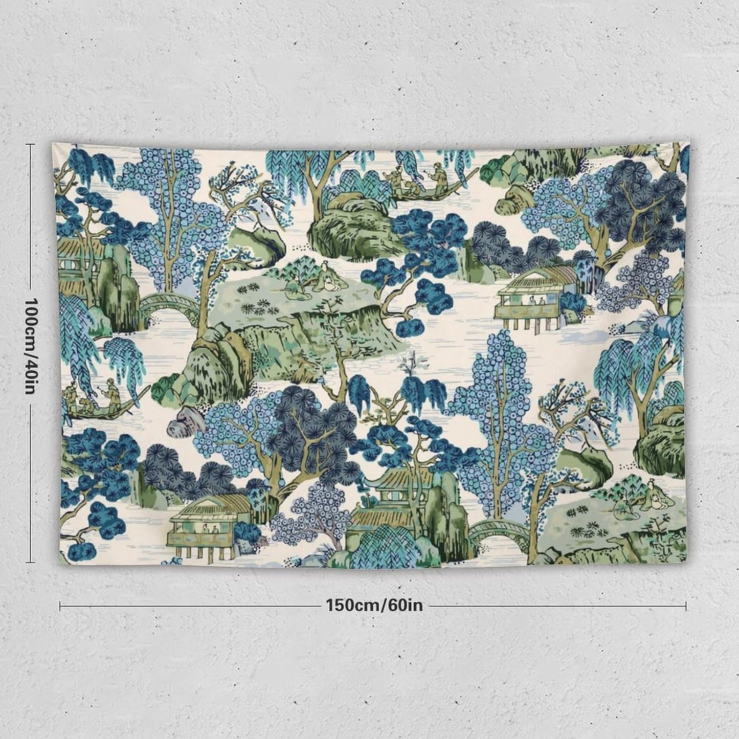 Chinoiserie Tapestry,Asian Watercolor Abstract Art Tapestry,Asian Japanese Wall Tapestry, Nature Landscape Tapestries for Bedroom Living Room Decor 60"x40"