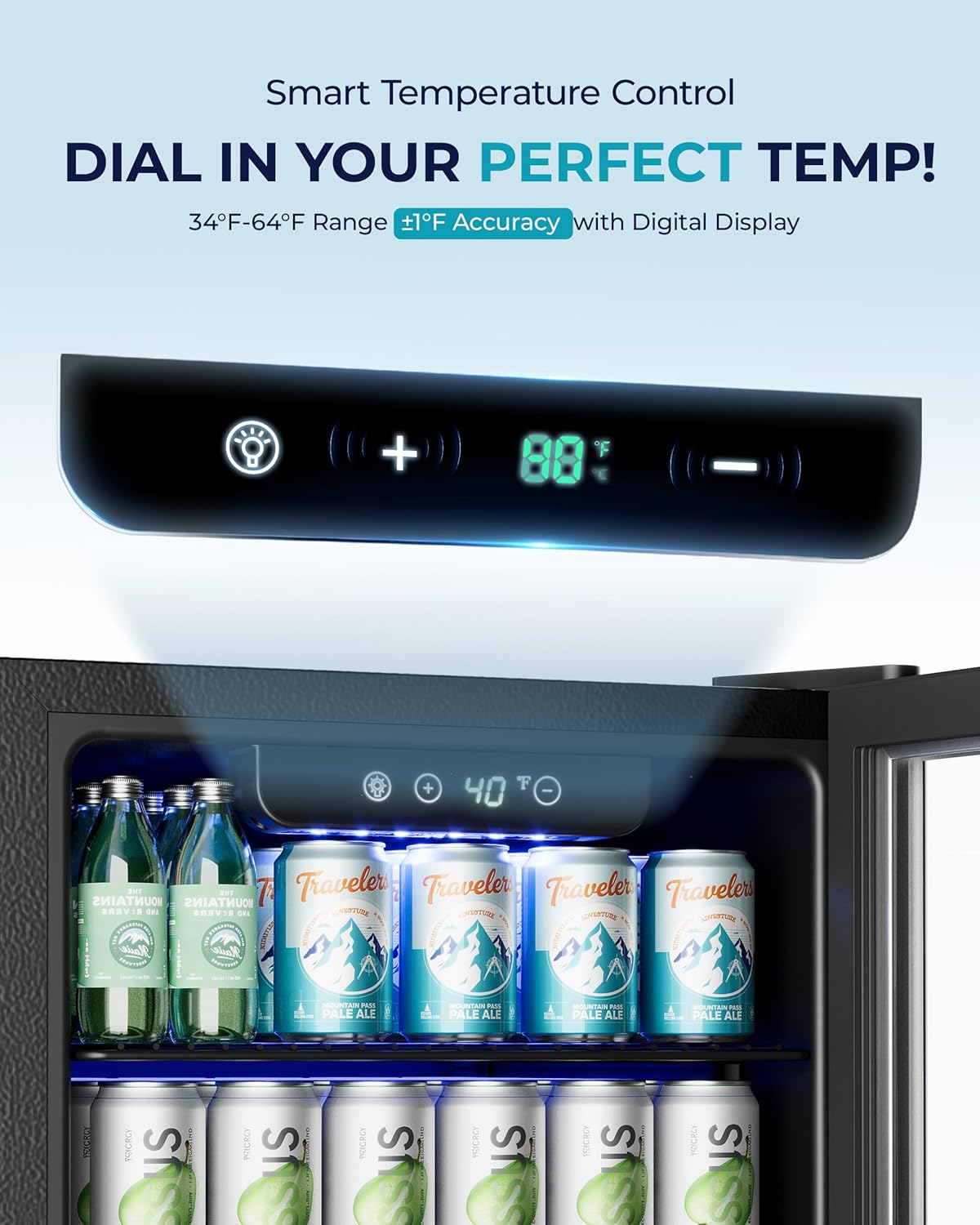 EUHOMY Beverage Refrigerator and Cooler, 128 Can Mini fridge with Glass Door, Small Refrigerator with Adjustable Shelves for Soda Beer or Wine, Home/Bar/Office, Black