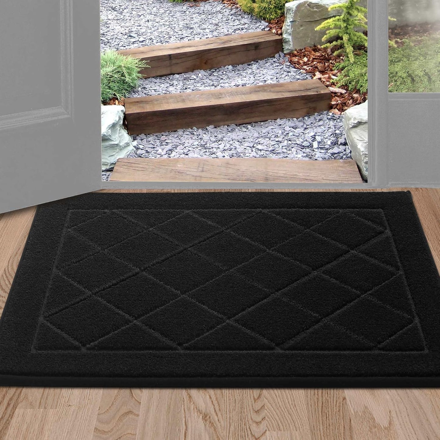 BEQHAUSE Dirt Trapper Door Mat 24" x 36", Doormat Non-Slip Entryway Rugs Washable, Dog Door Mat Stain Resistant and Absorbent Welcome Floor Mat for Front Back Door, Muddy Wet Shoes & Paws, Black