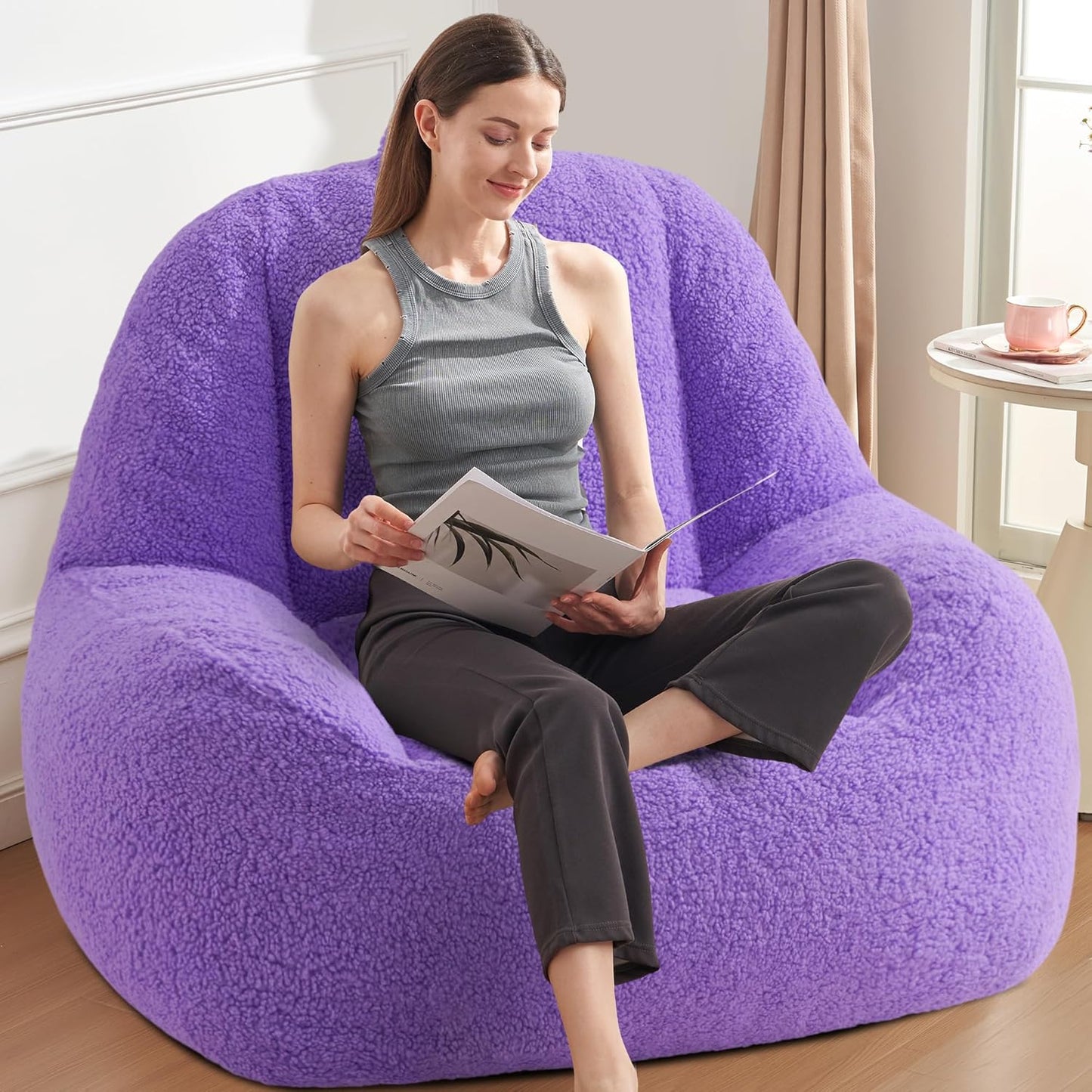 Homguava Bean Bag Chairs for Adults,Giant Beanbag Couch Adult Bean Bag Chair with Filler Included,Modern Lazy Sofa Comfy Chair for Living Room(Purple)