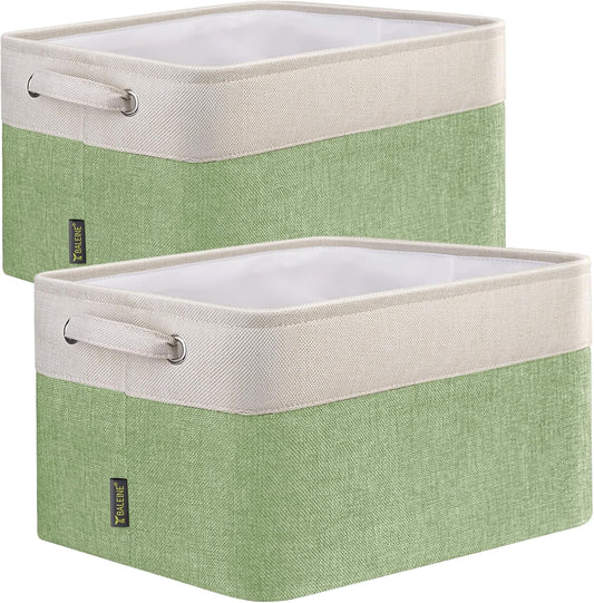 BALEINE 2 Pack Fabric Storage Bins for Shelves, Linen Storage Baskets for Organizing, Decorative Closet Bins for Clothes, Home (Green, 12"x8"x8")