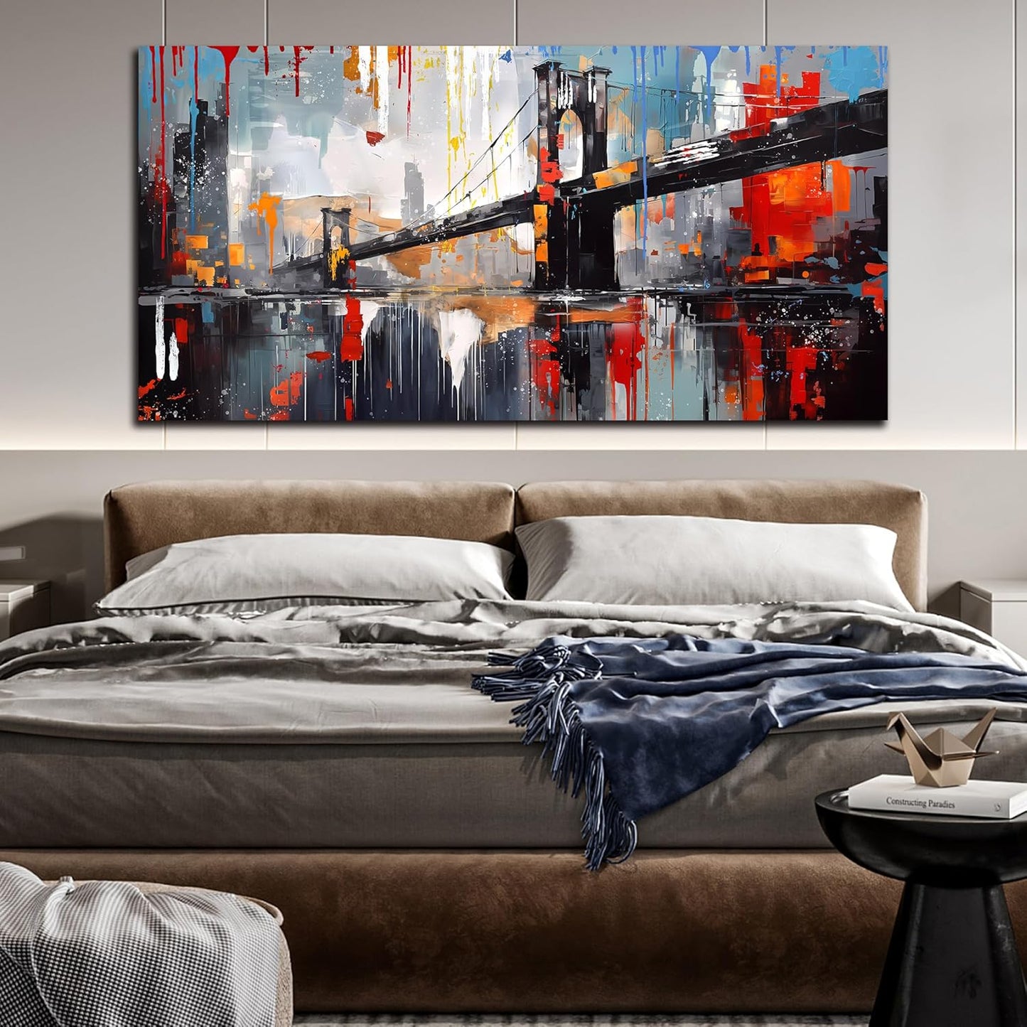 Zoyotago Large Canvas Wall Art The Golden Gate Bridge Picture Graffiti Prints Ready to Hang for Living Room Bedroom Office Modern Home Decor Size 24x48