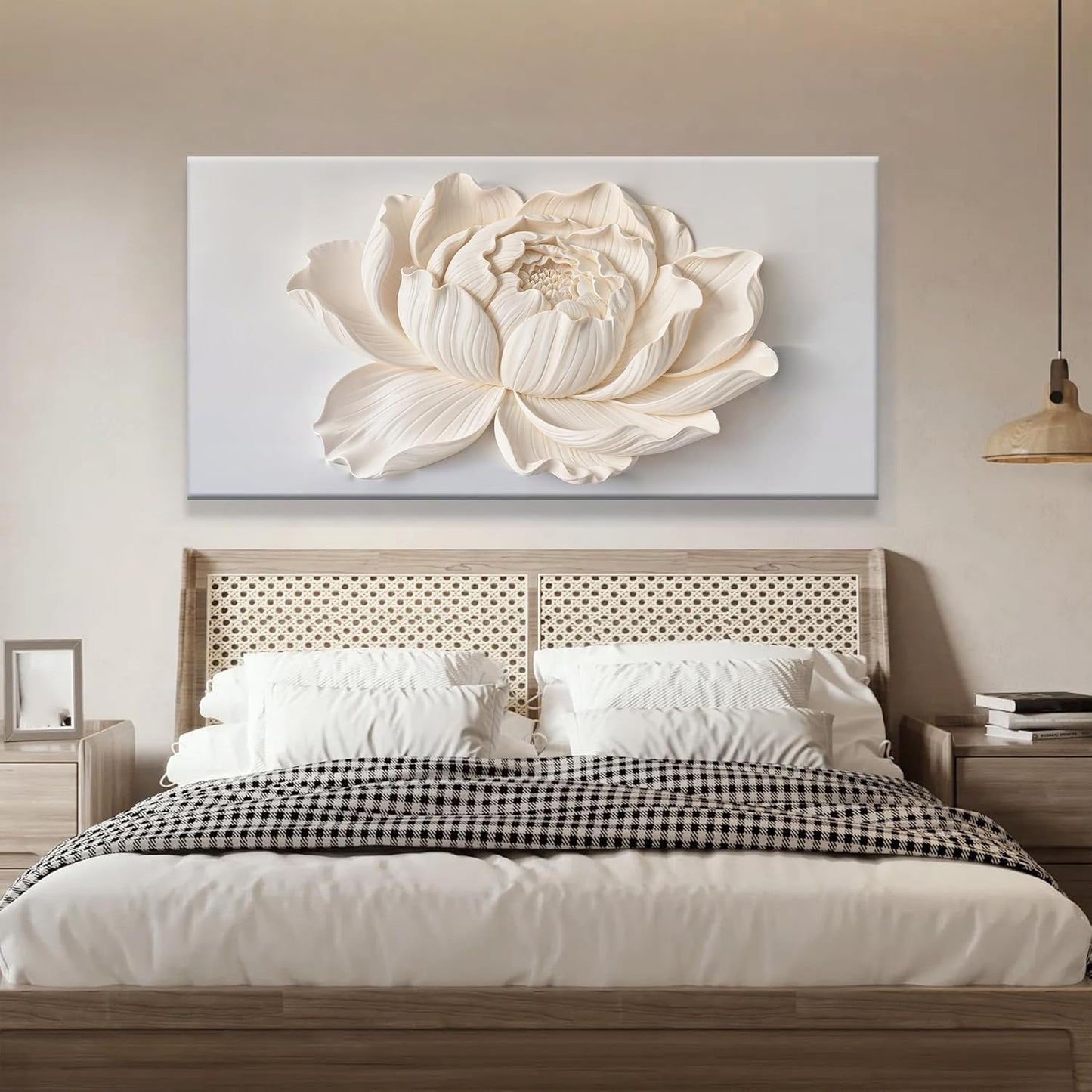Modern Wall Art White Flower Canvas Art Wall Decor Wall Decor Prints Painting Wall Art Picture For Bedroom Living Room Dining Room Home Office Artwork 24"×48" Ready To Hang