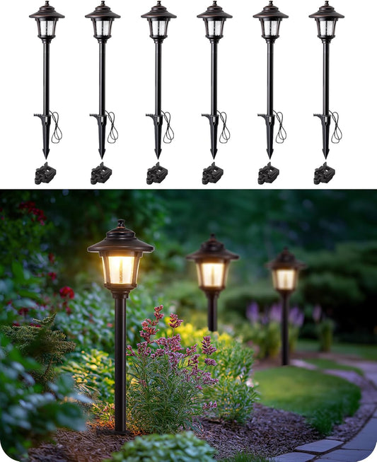 EDISHINE Low Voltage Landscape Lighting, 12V 3W 120LM 3000K Seed Glass Outdoor Landscape Path Lights with Connectors, ORB Waterproof Electric LED Pathway Light Wired for Walkway Garden Yard, 6 Pack
