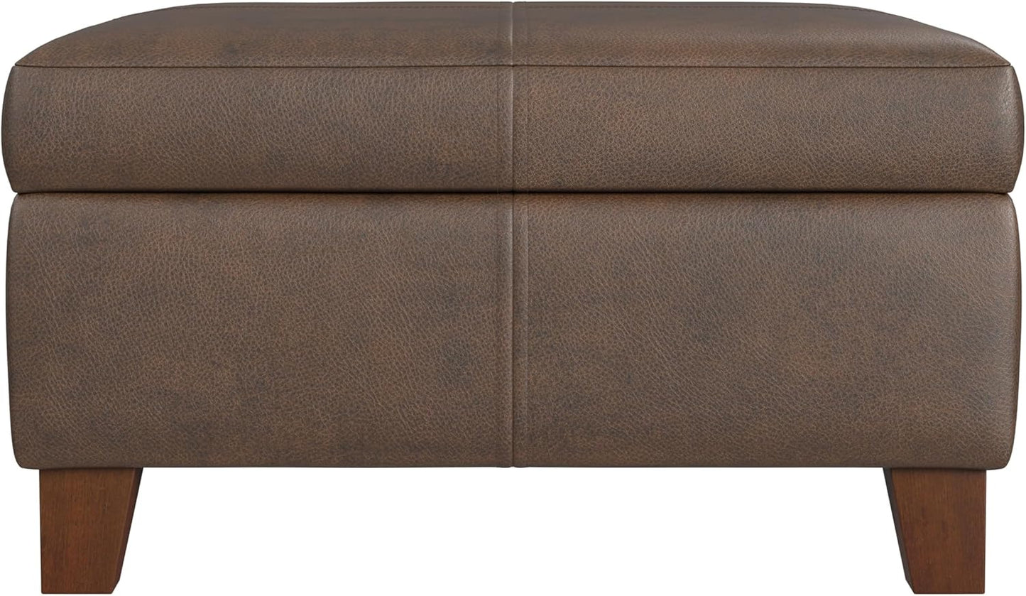 HomePop Home Decor |K2380-E910 | Luxury Large Faux Leather Square Storage Ottoman | Ottoman with Storage for Living Room & Bedroom, Brown Faux Leather